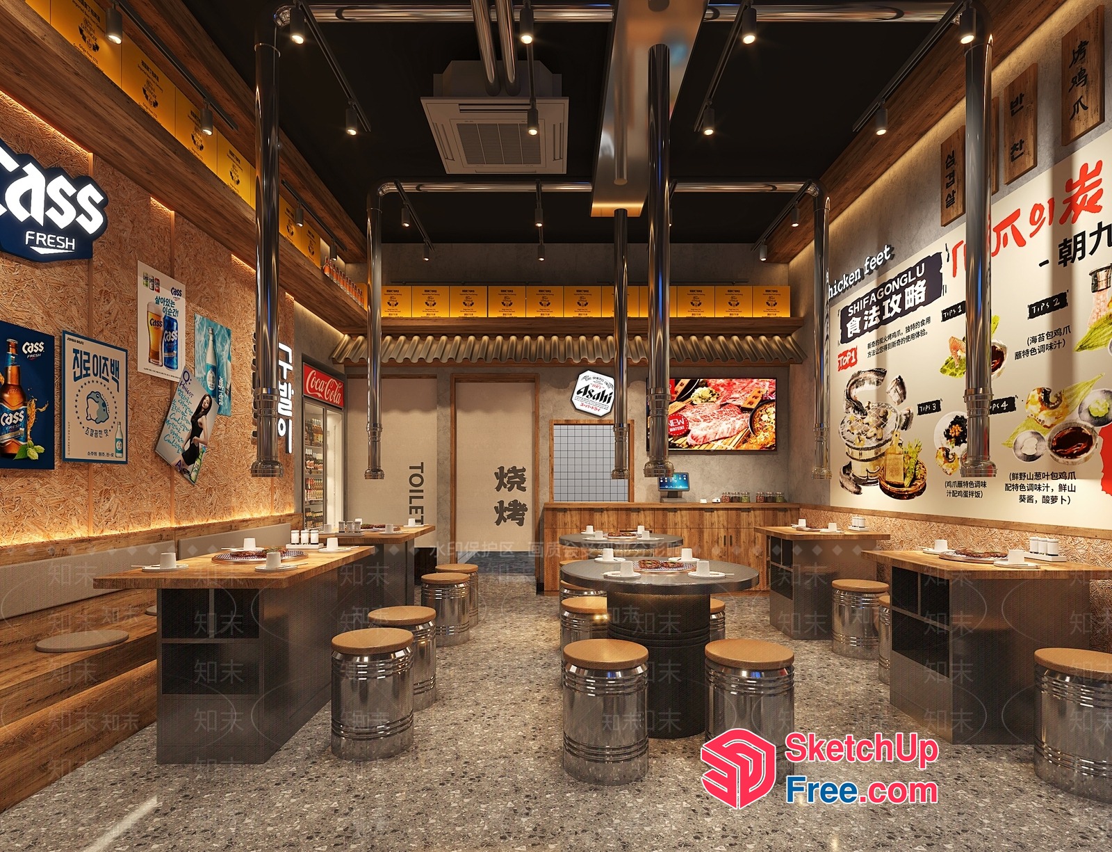 Modern Asian Restaurant Interior 3D SketchUp File