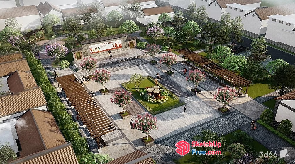 Serene Urban Oasis With Elegant Architecture And Lush Greenery 3D SketchUp File