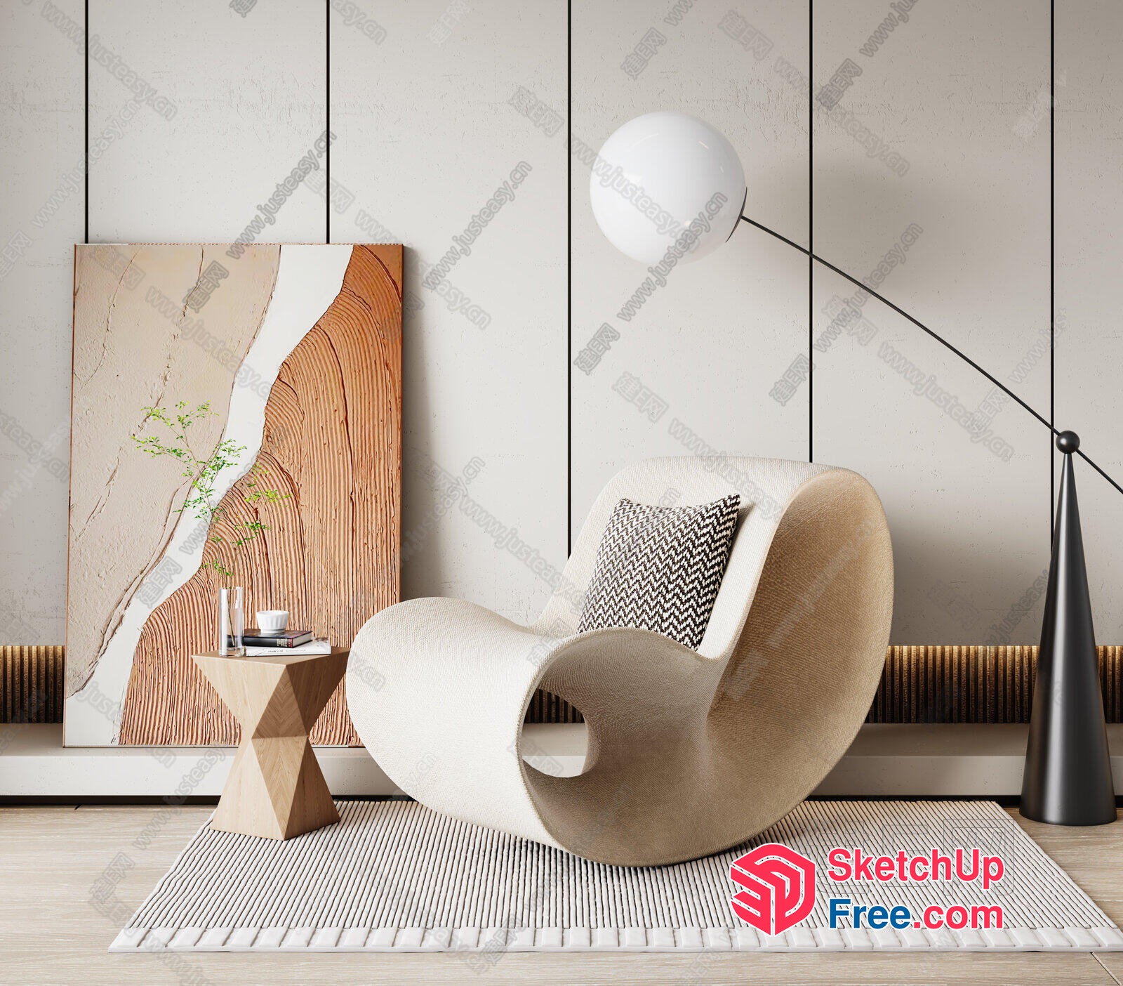 Elegant Modern Living Room Design With Unique Chair And Side Table 3D SketchUp File