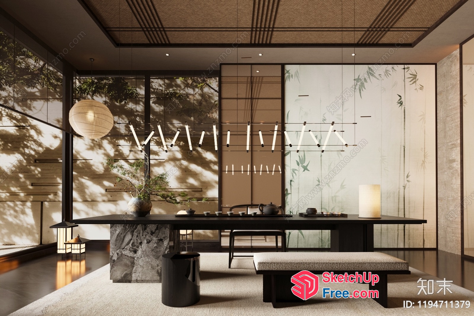 Modern Japanese-Inspired Dining Room With Natural Light 3D SketchUp File