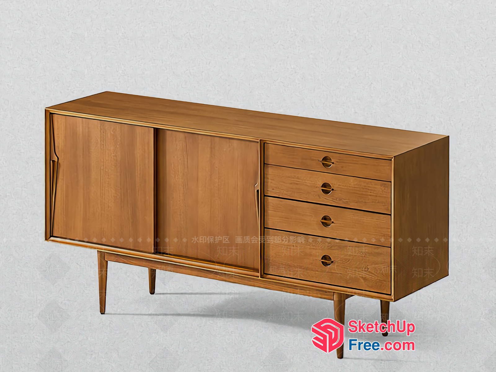 Mid-Century Modern Wooden Sideboard 3D SketchUp File