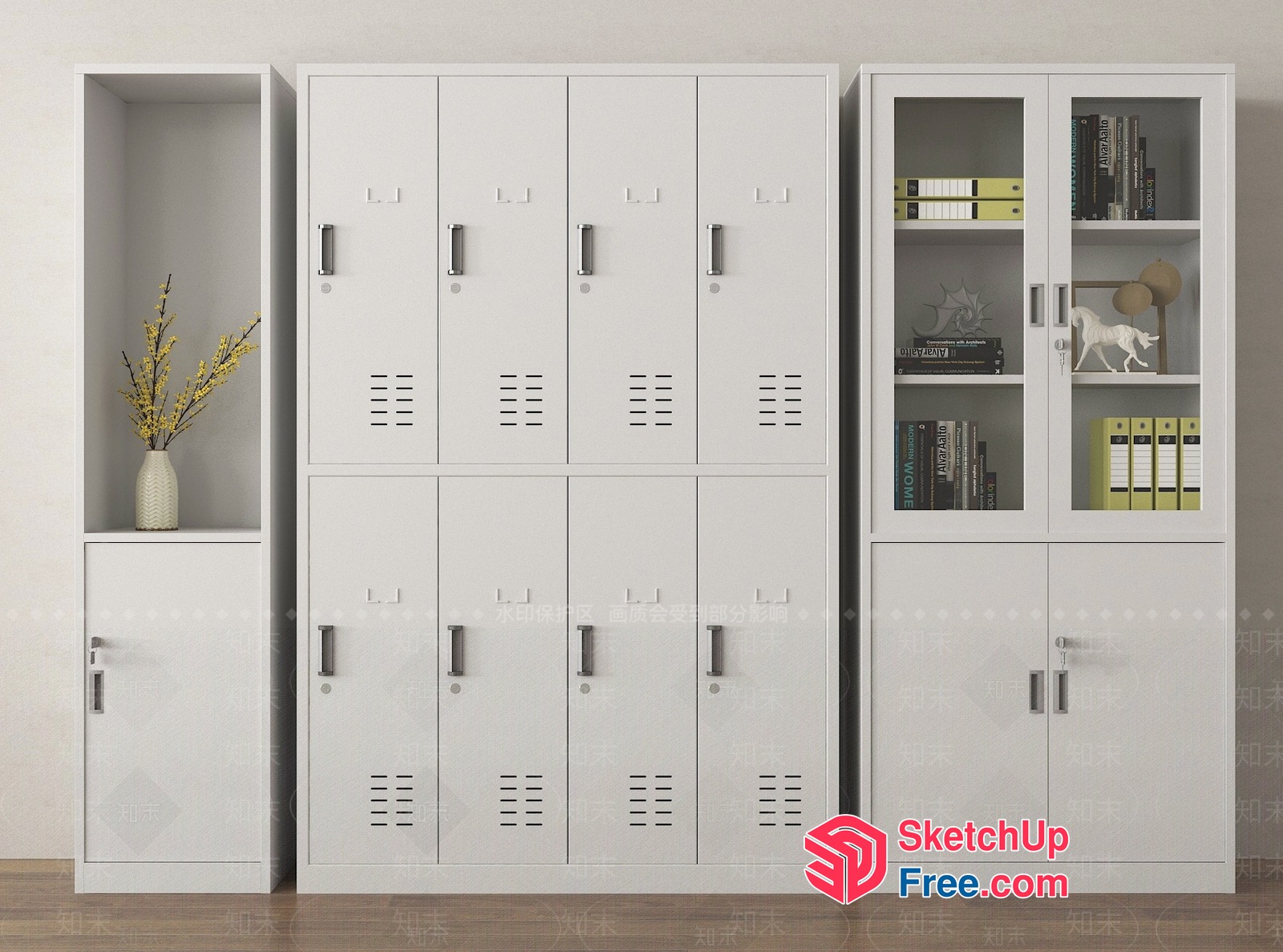 White Storage Lockers And Cabinets With Decorative Elements 3D SketchUp File