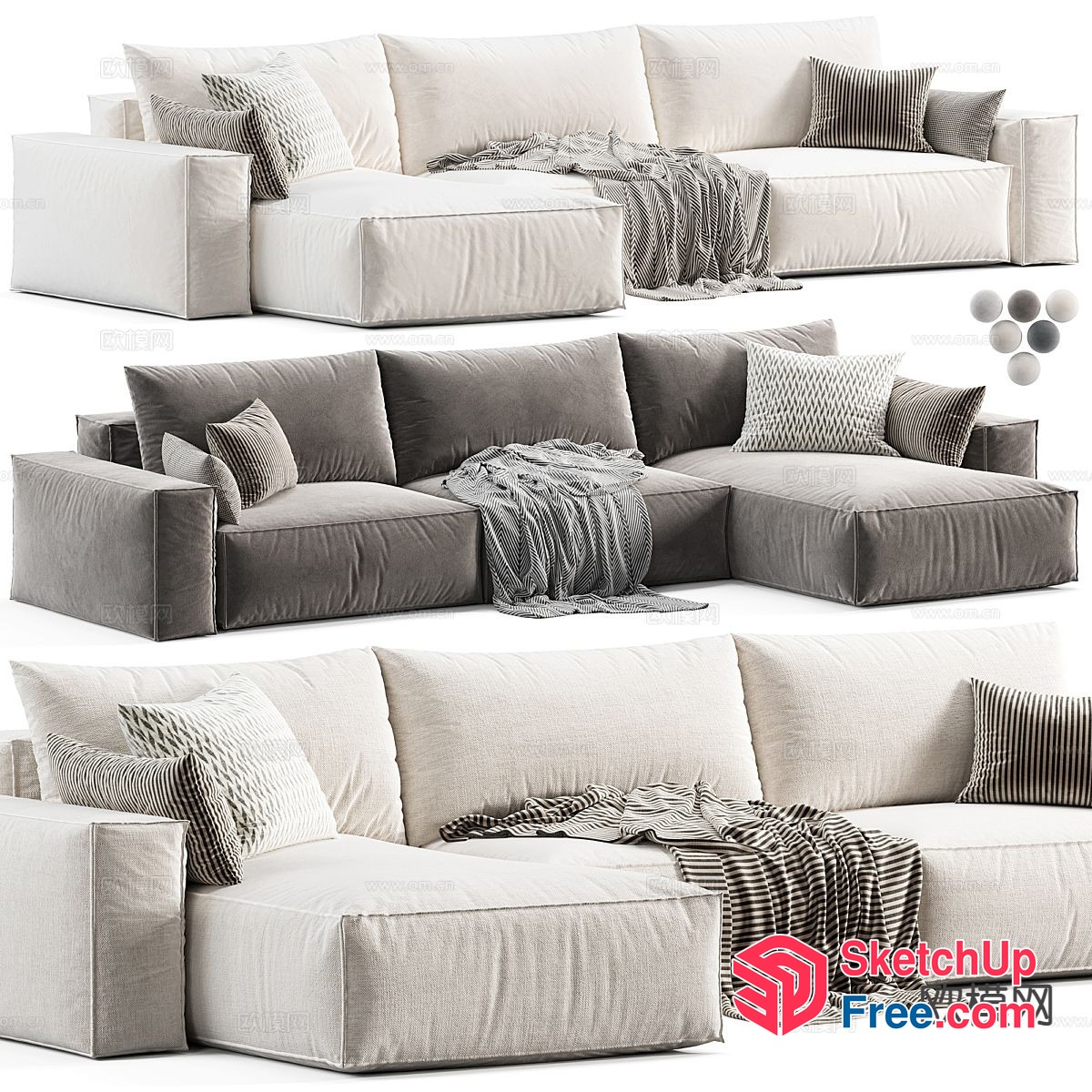 Stylish Grey And White L-Shape Sofa Set 3D SketchUp File