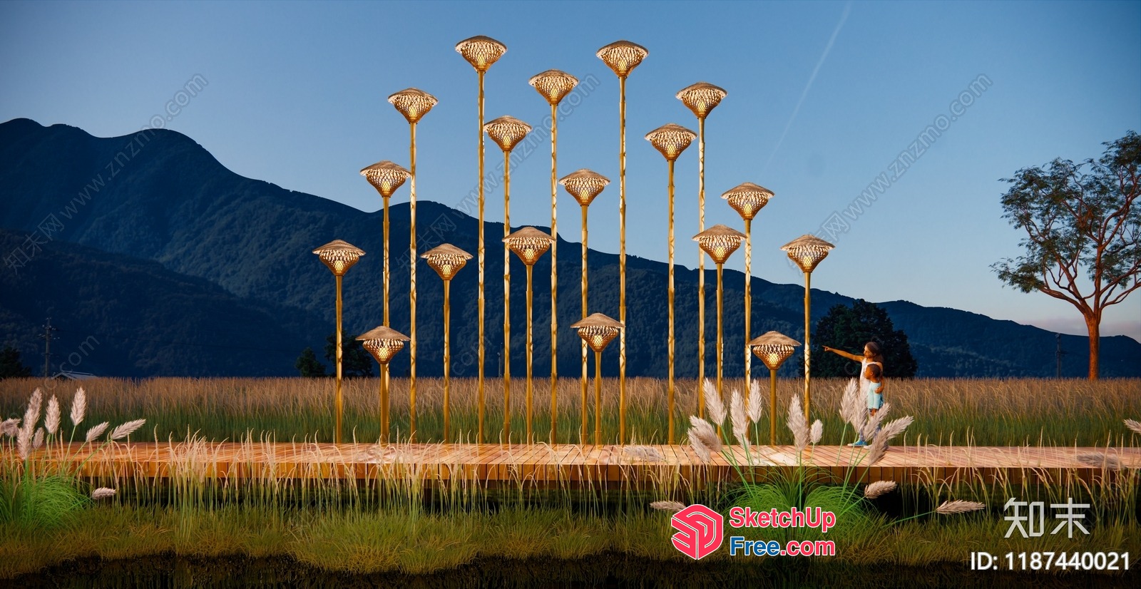 Elegant Golden Flower Stands In A Serene Landscape 3D SketchUp File