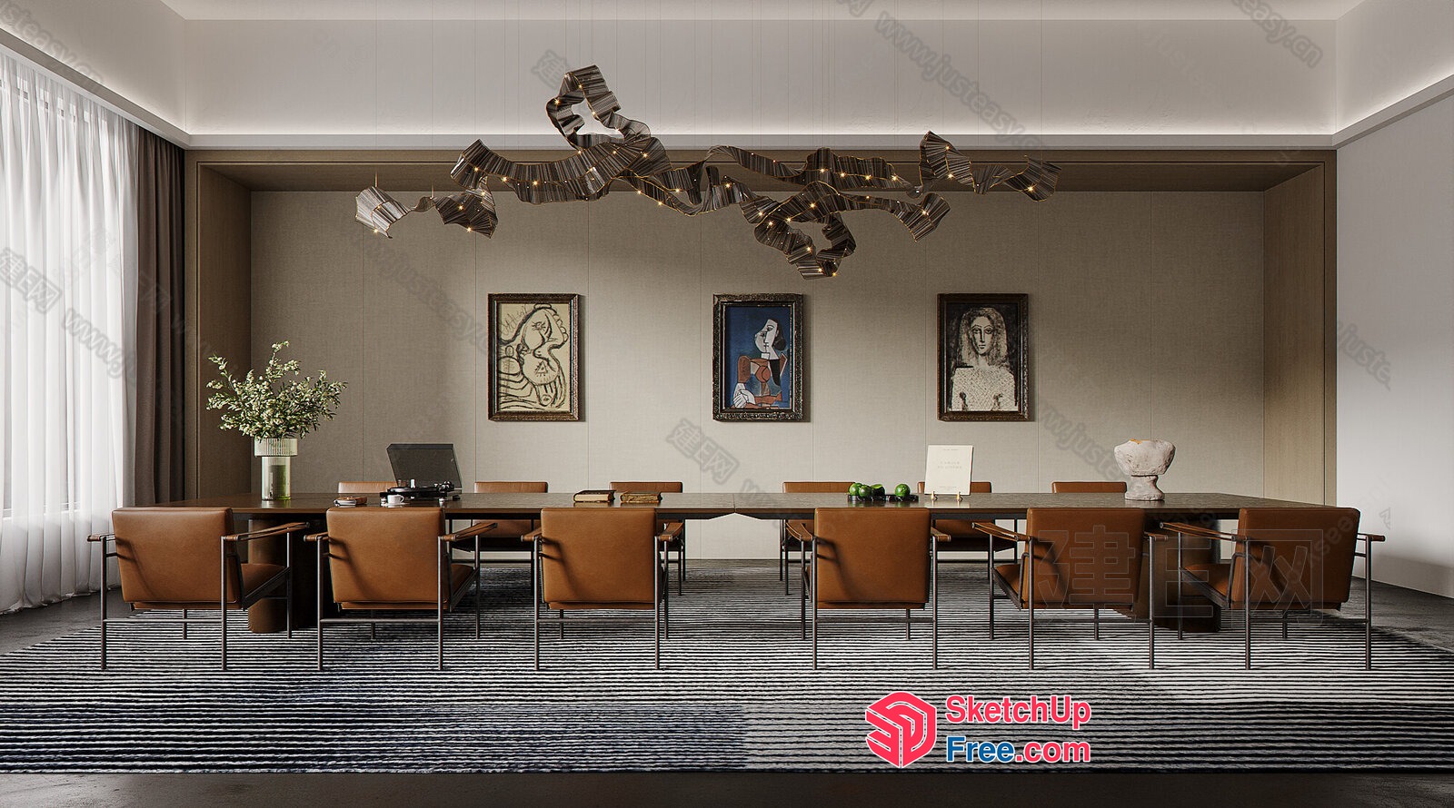 Modern Office Conference Room With Sleek Furniture And Artwork 3D SketchUp File
