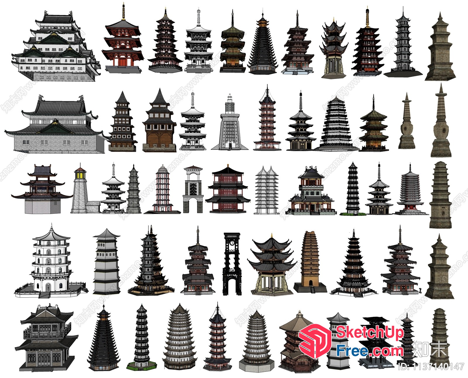 Ancient Asian Pagoda Collection 3D SketchUp File
