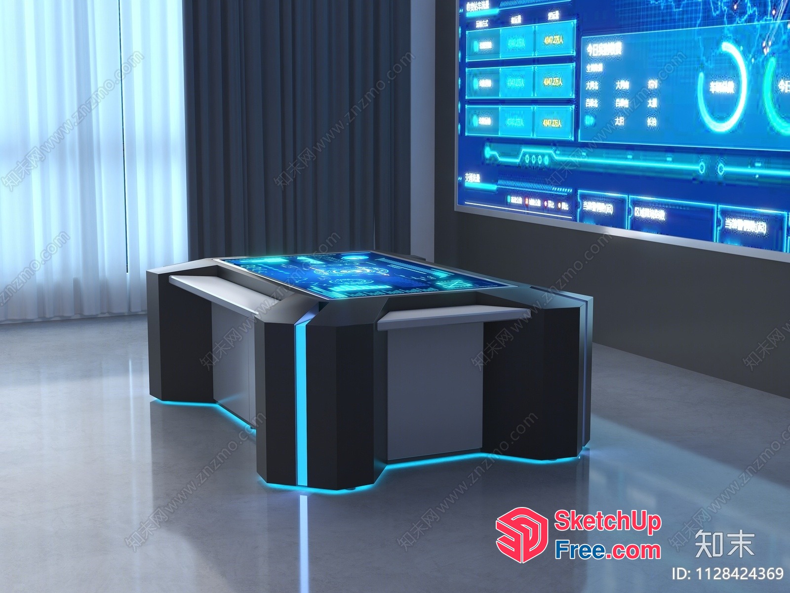Futuristic Room With Interactive Table And High-Tech Display 3D SketchUp File