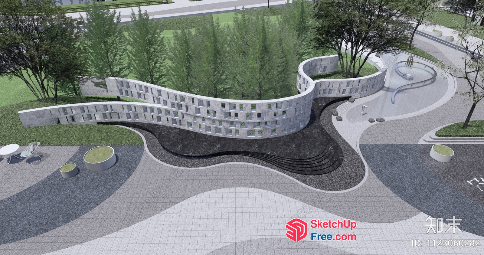Modern Curved Staircase And Railing Design 3D SketchUp File