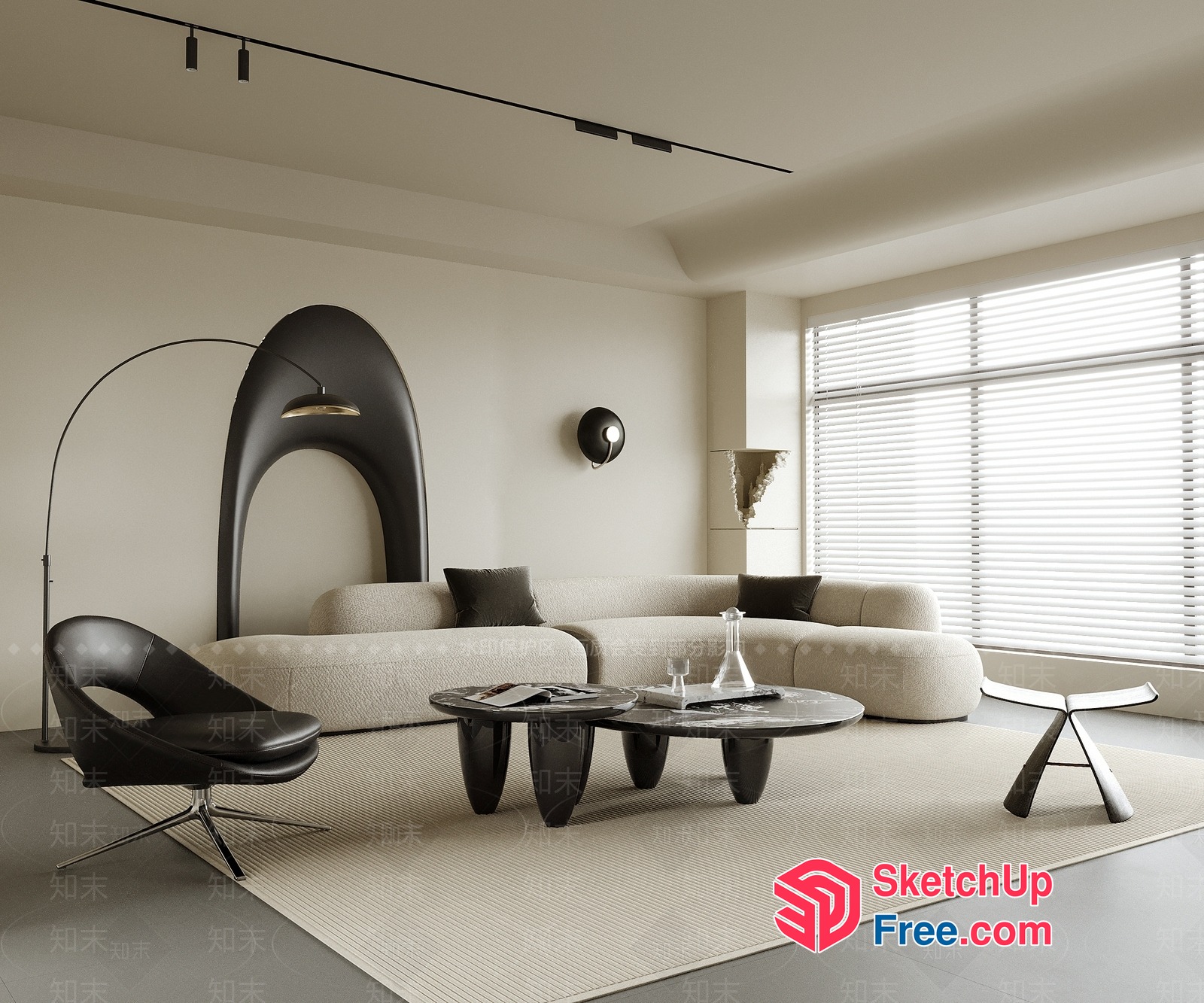 Modern Minimalist Living Room With Neutral Color Scheme 3D SketchUp File
