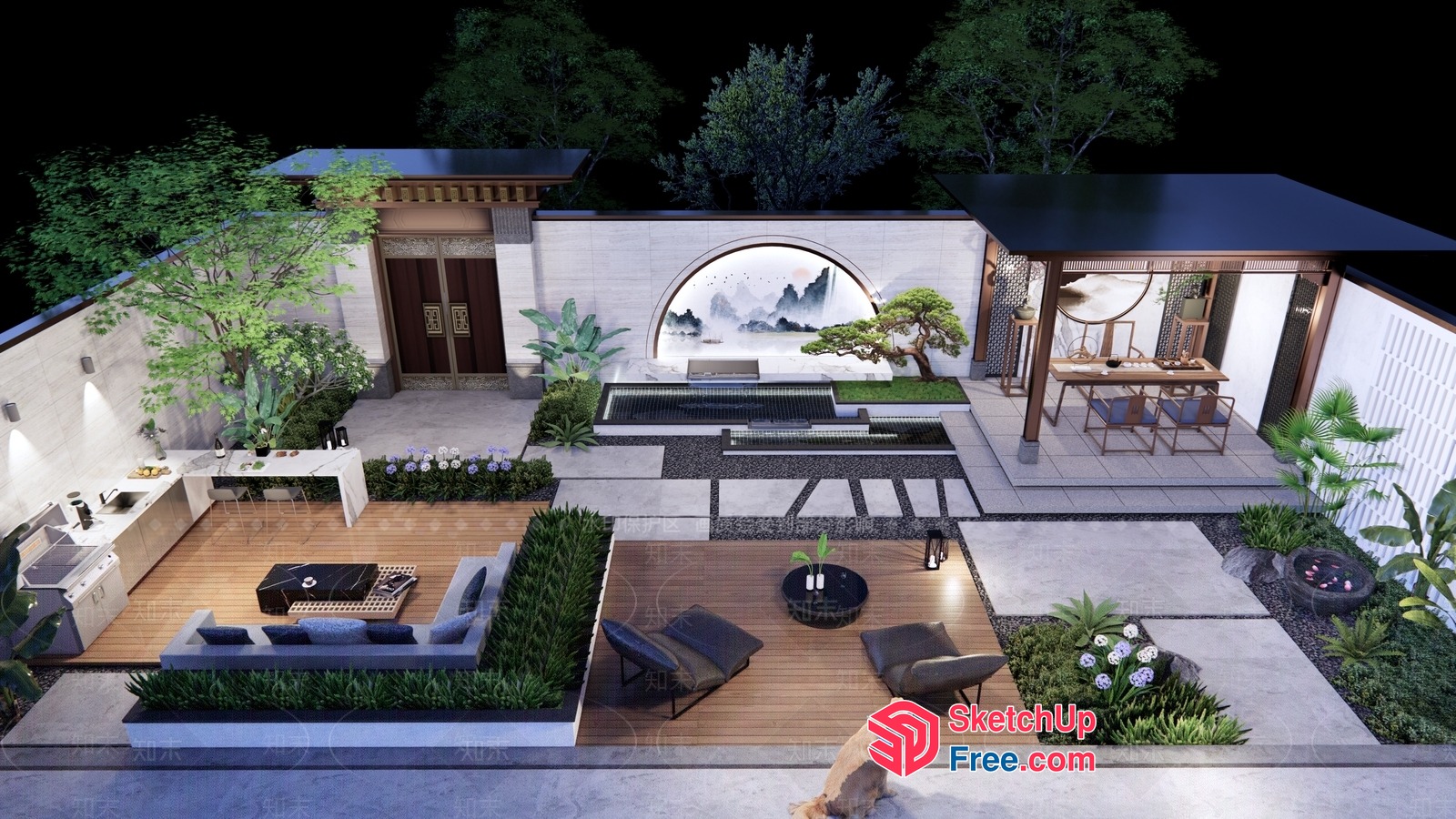 Asian-Inspired Modern Villa With Elegant Decor And Cozy Outdoor Seating 3D SketchUp File