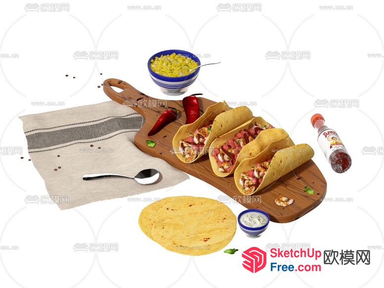 Tasty Tacos On A Wooden Board 3D SketchUp File