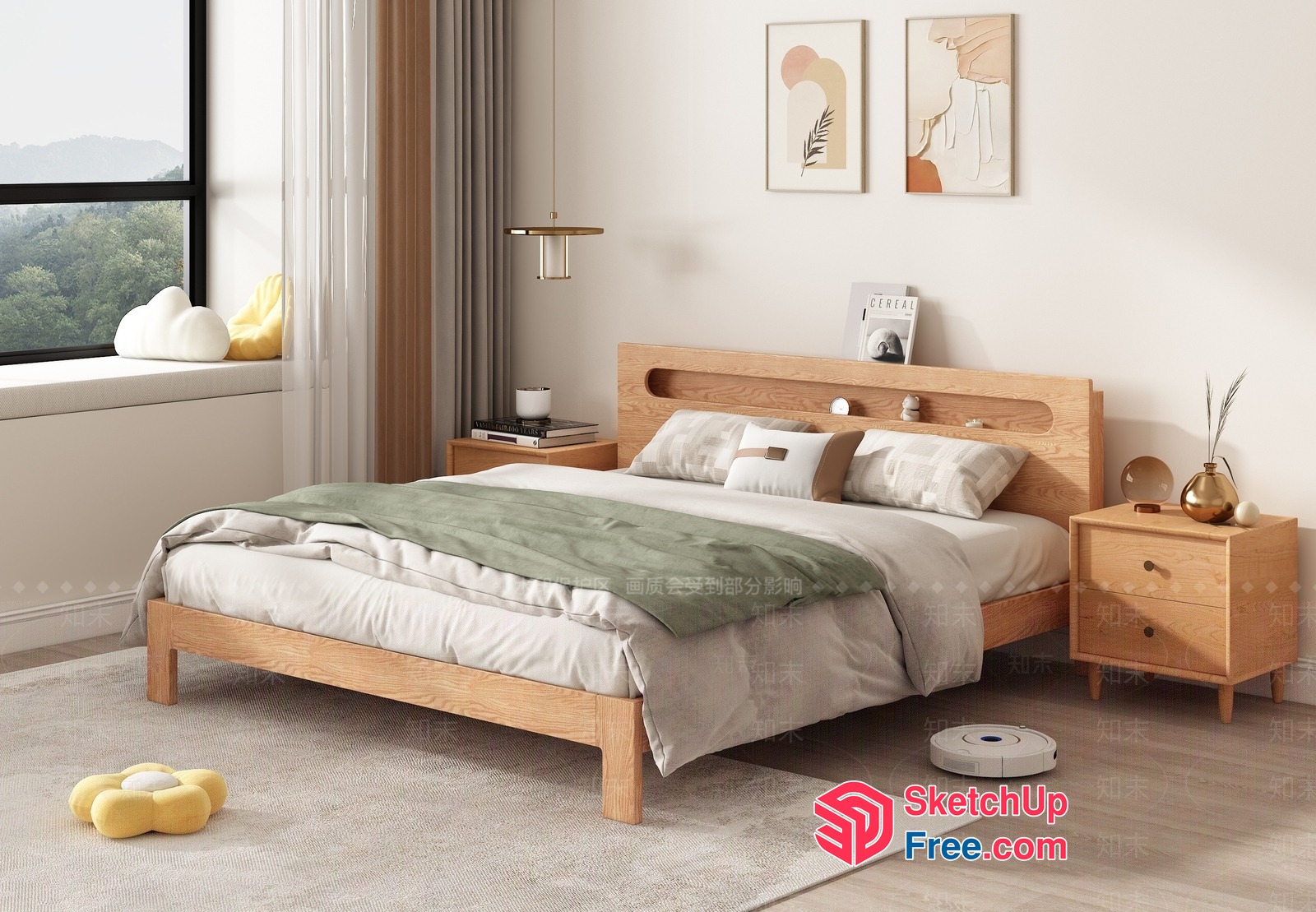 Modern Minimalist Bedroom With Natural Wood Accents 3D SketchUp File