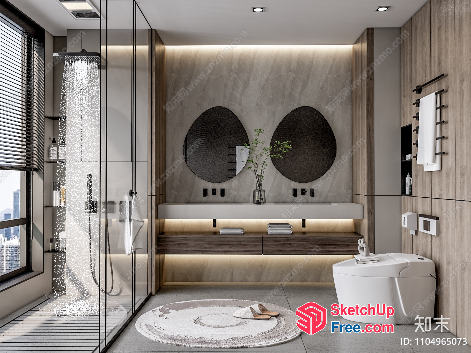 Modern Bathroom With Double Sinks And Shower 3D SketchUp File