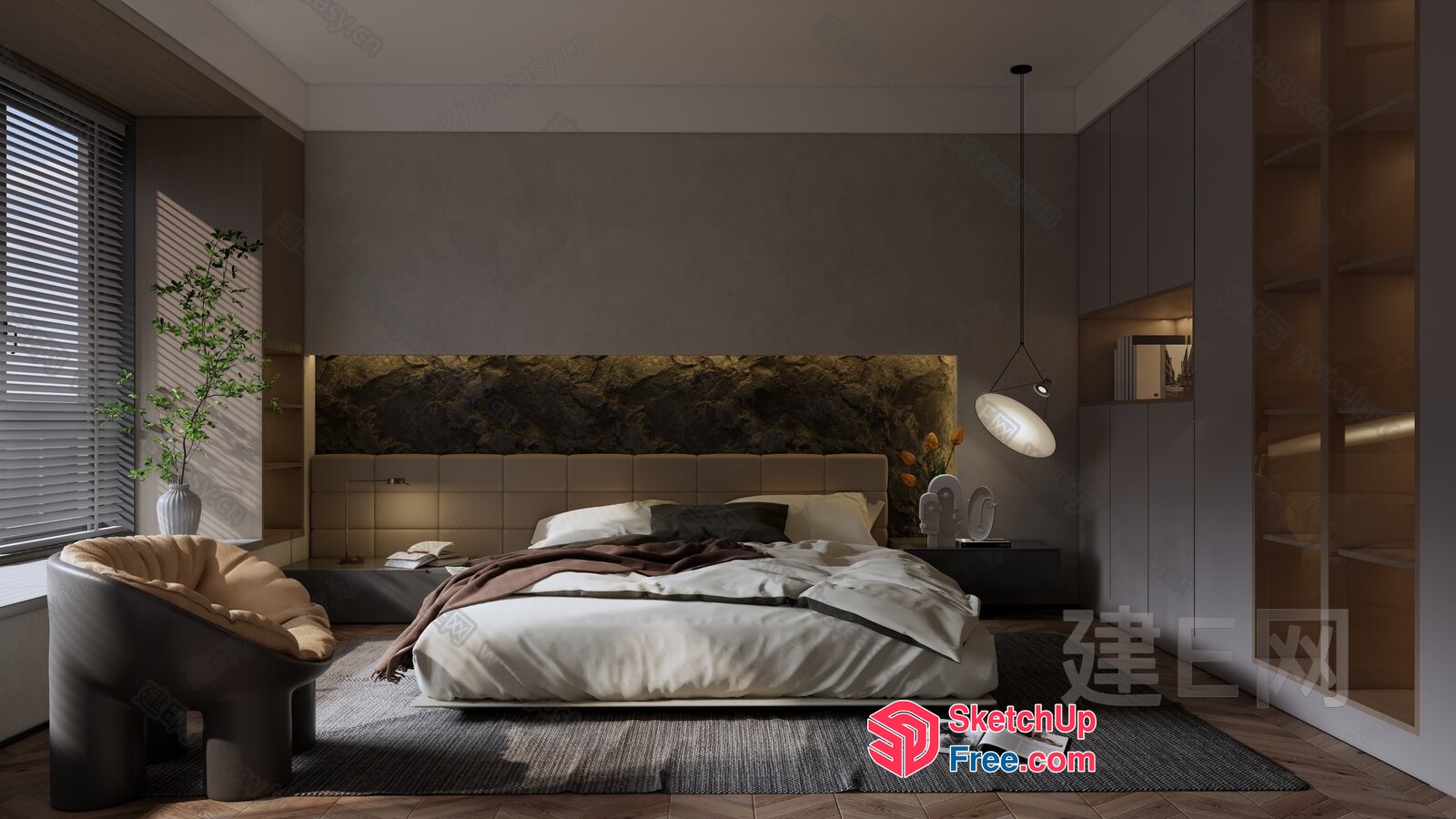 Modern Minimalist Bedroom With Natural Elements 3D SketchUp File