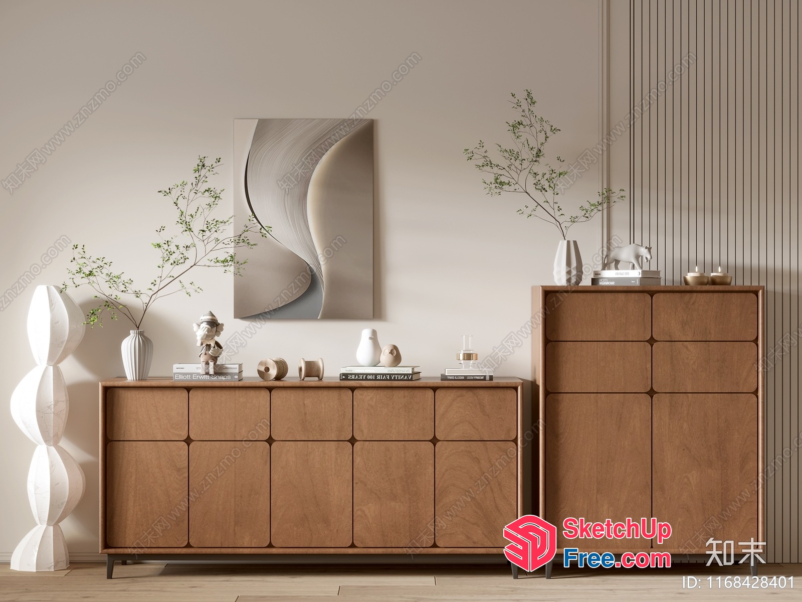 Modern Minimalist Wood Furniture With Decorative Accents 3D SketchUp File