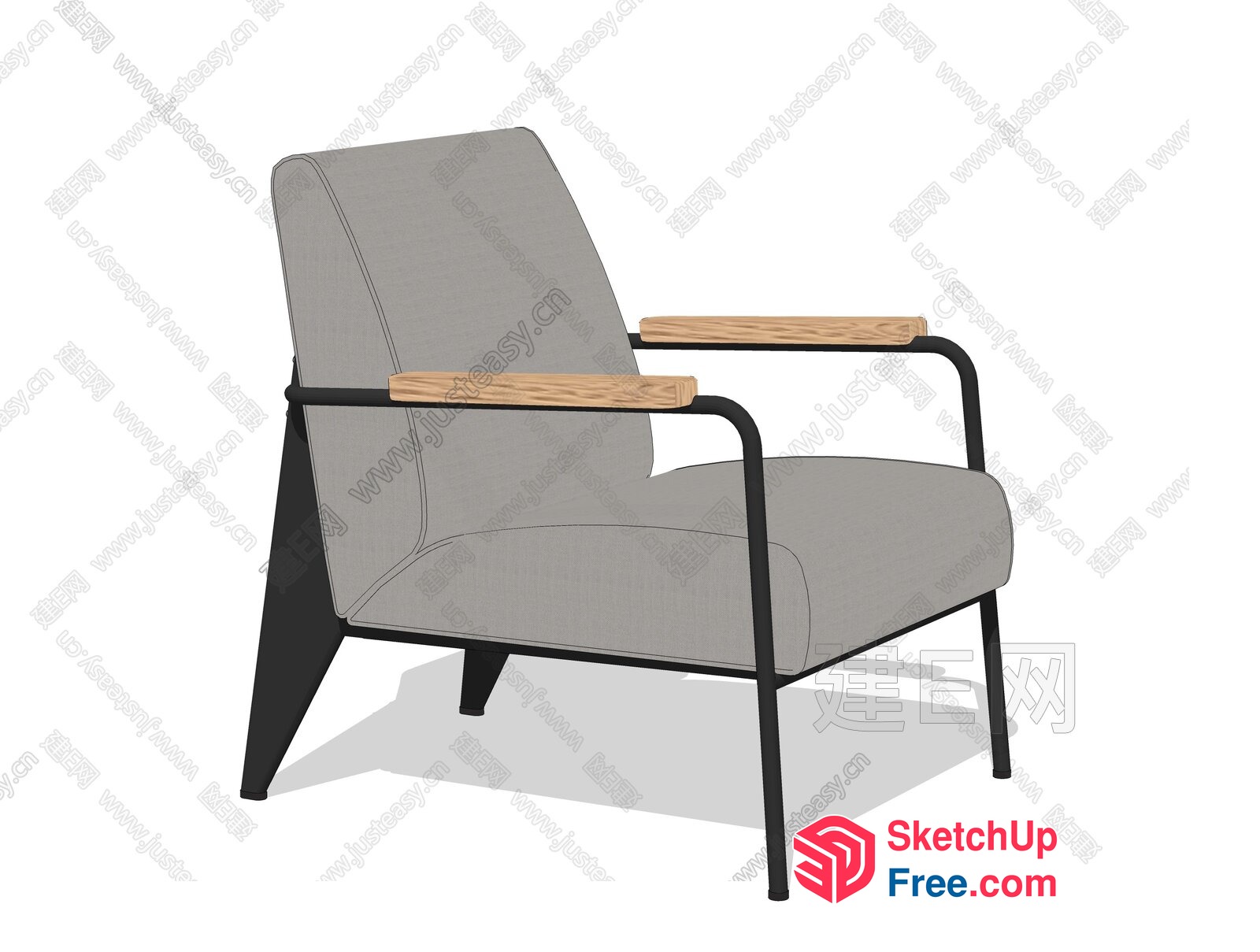 Minimalist Nordic Style Armchair With Wooden Armrests 3D SketchUp File
