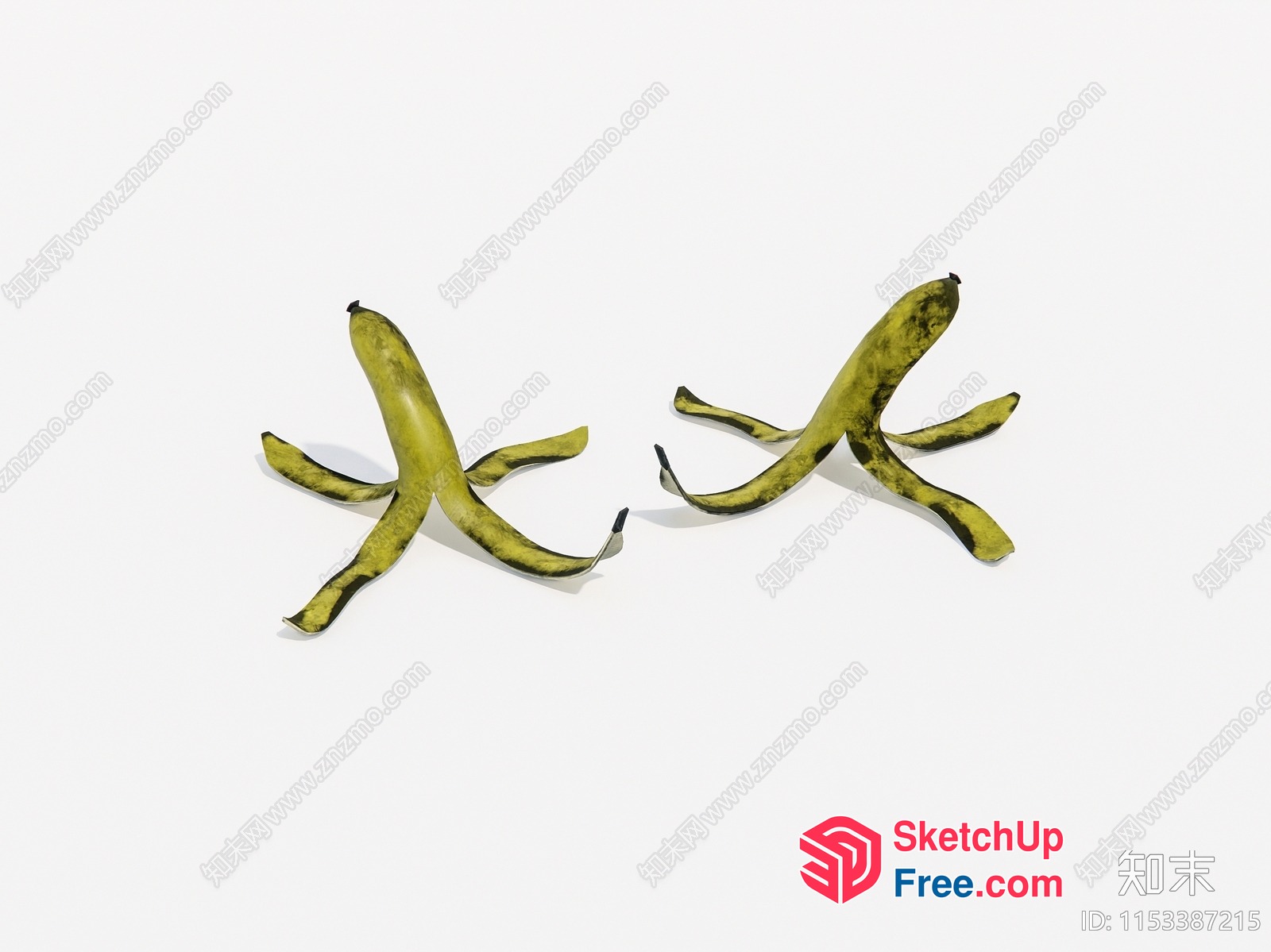 Two Yellow And Green Bananas On A White Background 3D SketchUp File