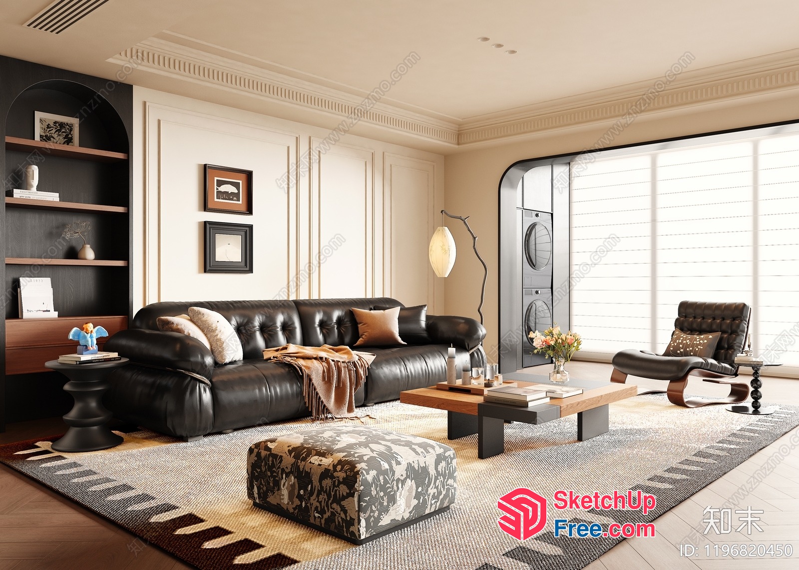 Elegant Living Room With Leather Sofa And Coffee Table 3D SketchUp File