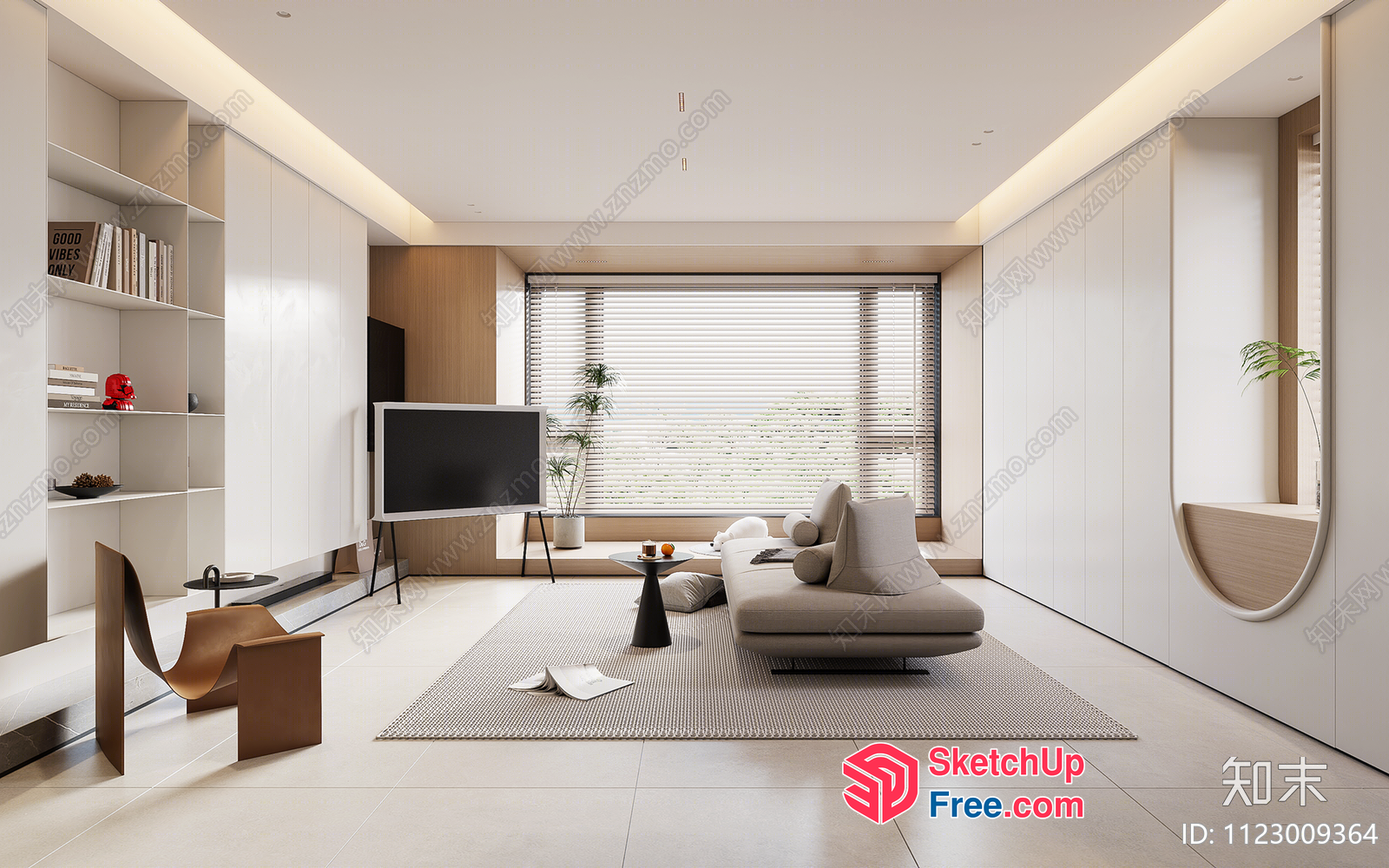 Minimalist Japanese Style Living Room With Natural Light 3D SketchUp File