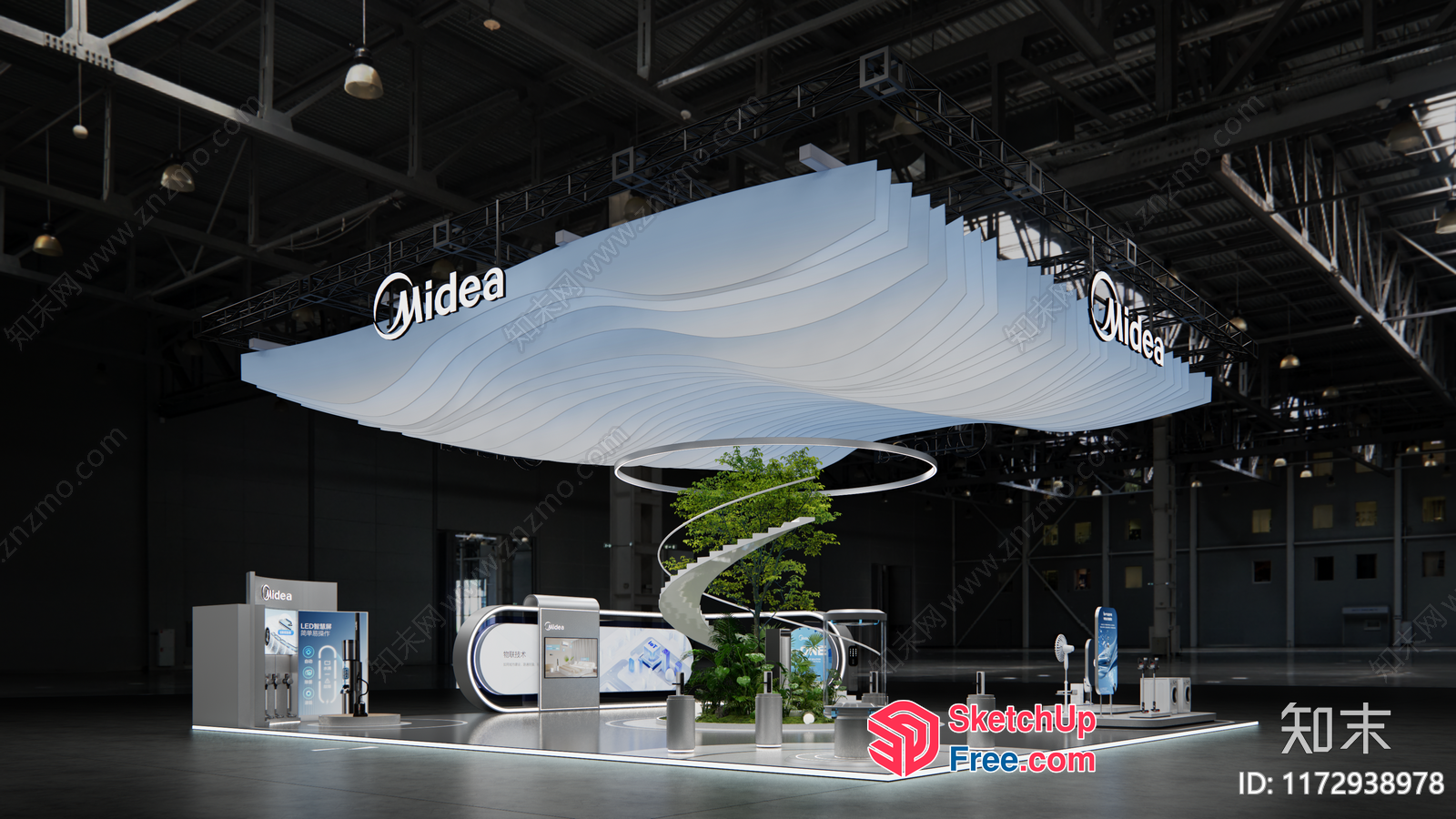 Midea Exhibition Booth With Staircase And Tree 3D SketchUp File