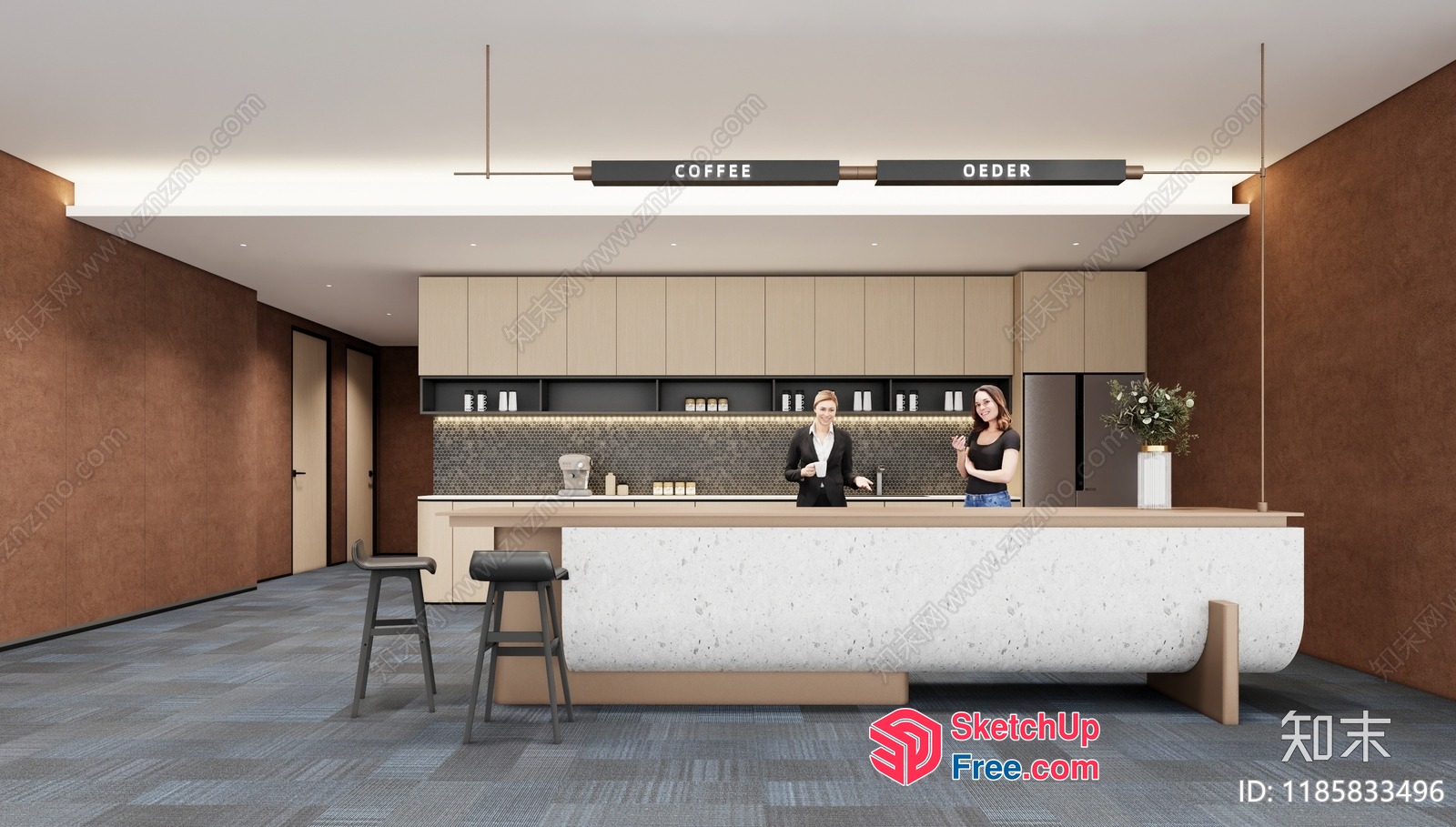 Modern Coffee Shop Interior With Elegant Counter 3D SketchUp File
