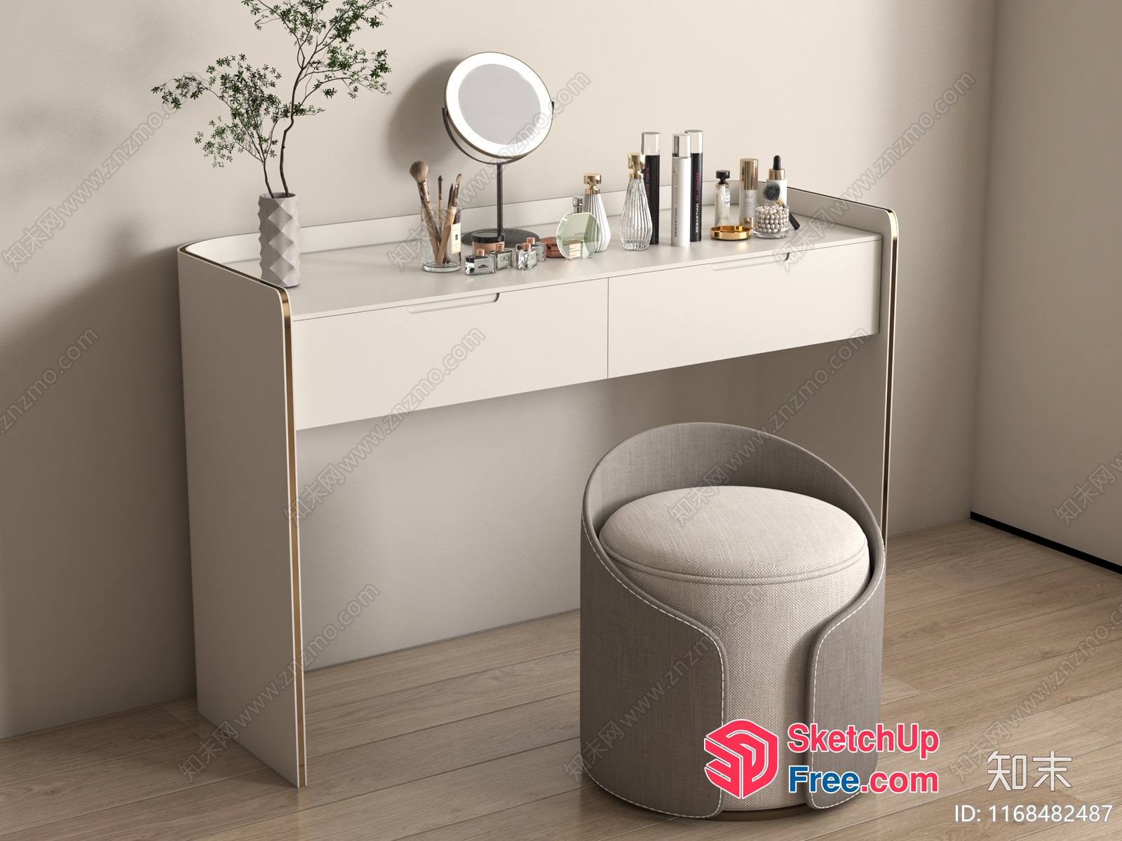 Elegant And Modern Vanity Table With Stool 3D SketchUp File