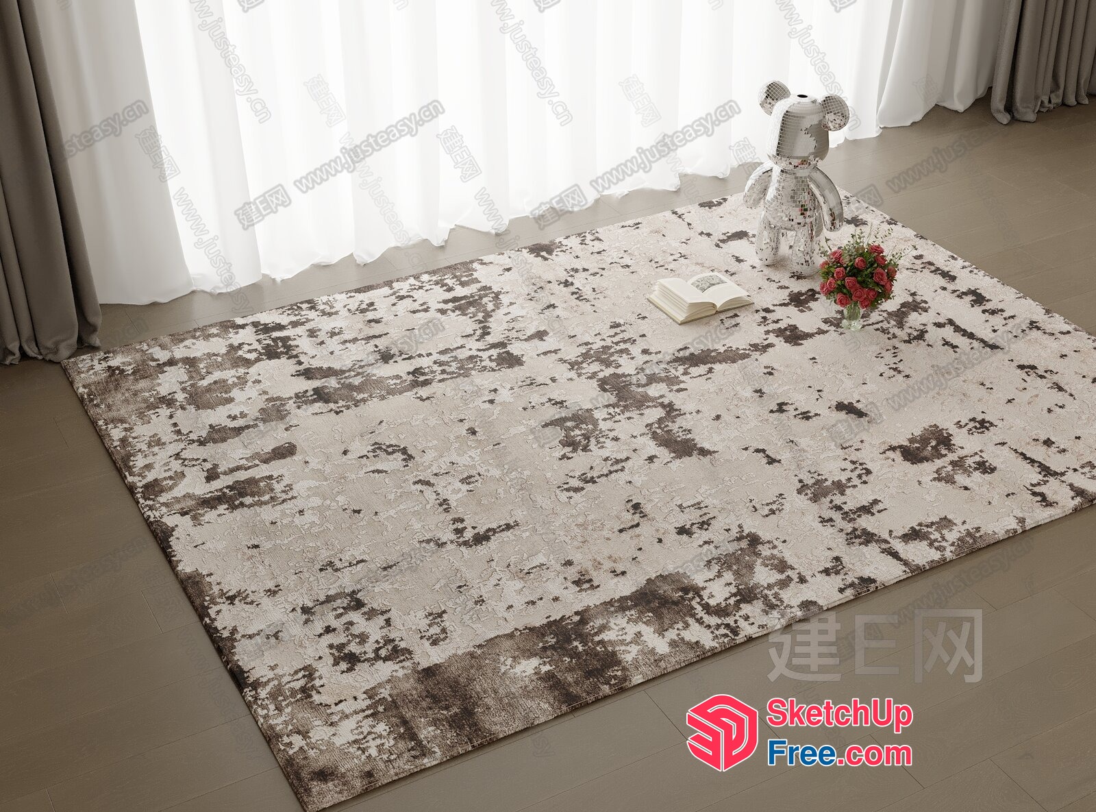 Elegant Modern Rug In Light Brown And Beige 3D SketchUp File