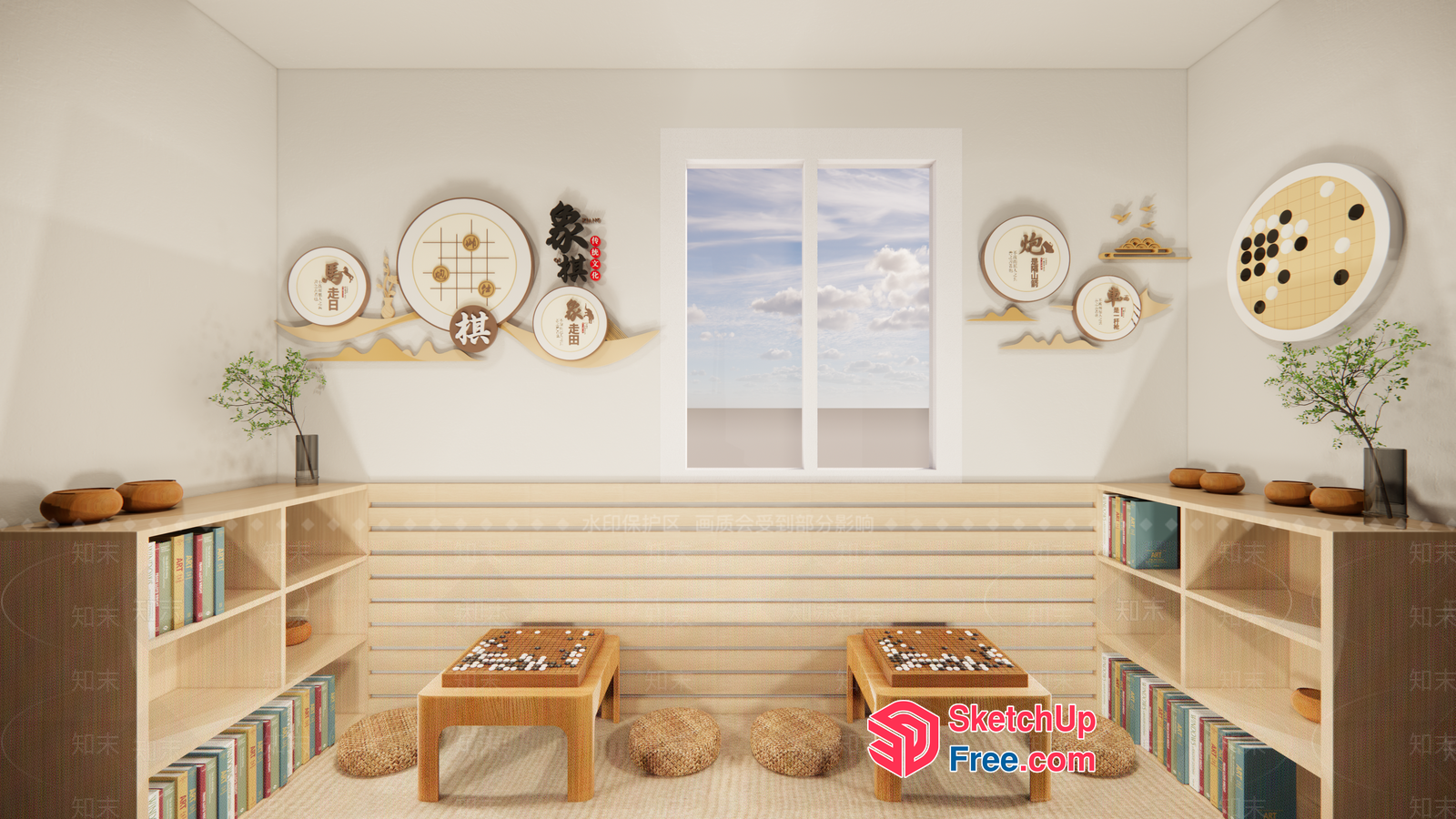 Cozy Asian-Inspired Reading Nook With Traditional Decor 3D SketchUp File