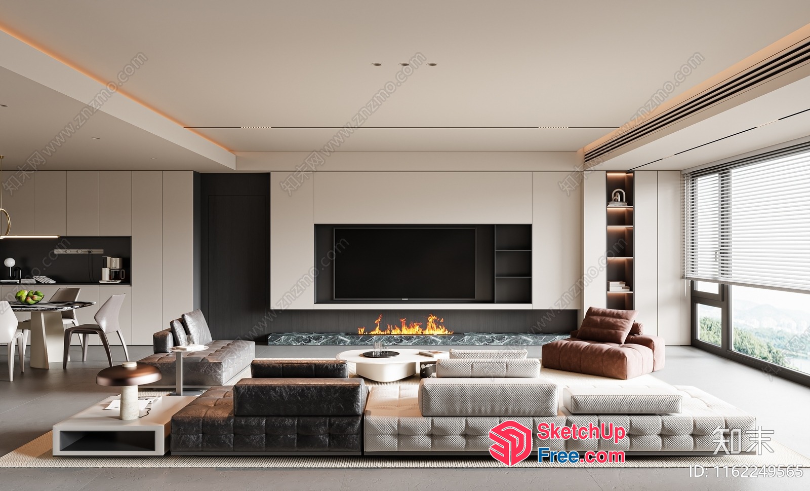 Modern Minimalist Living Room With Fireplace And Tv 3D SketchUp File