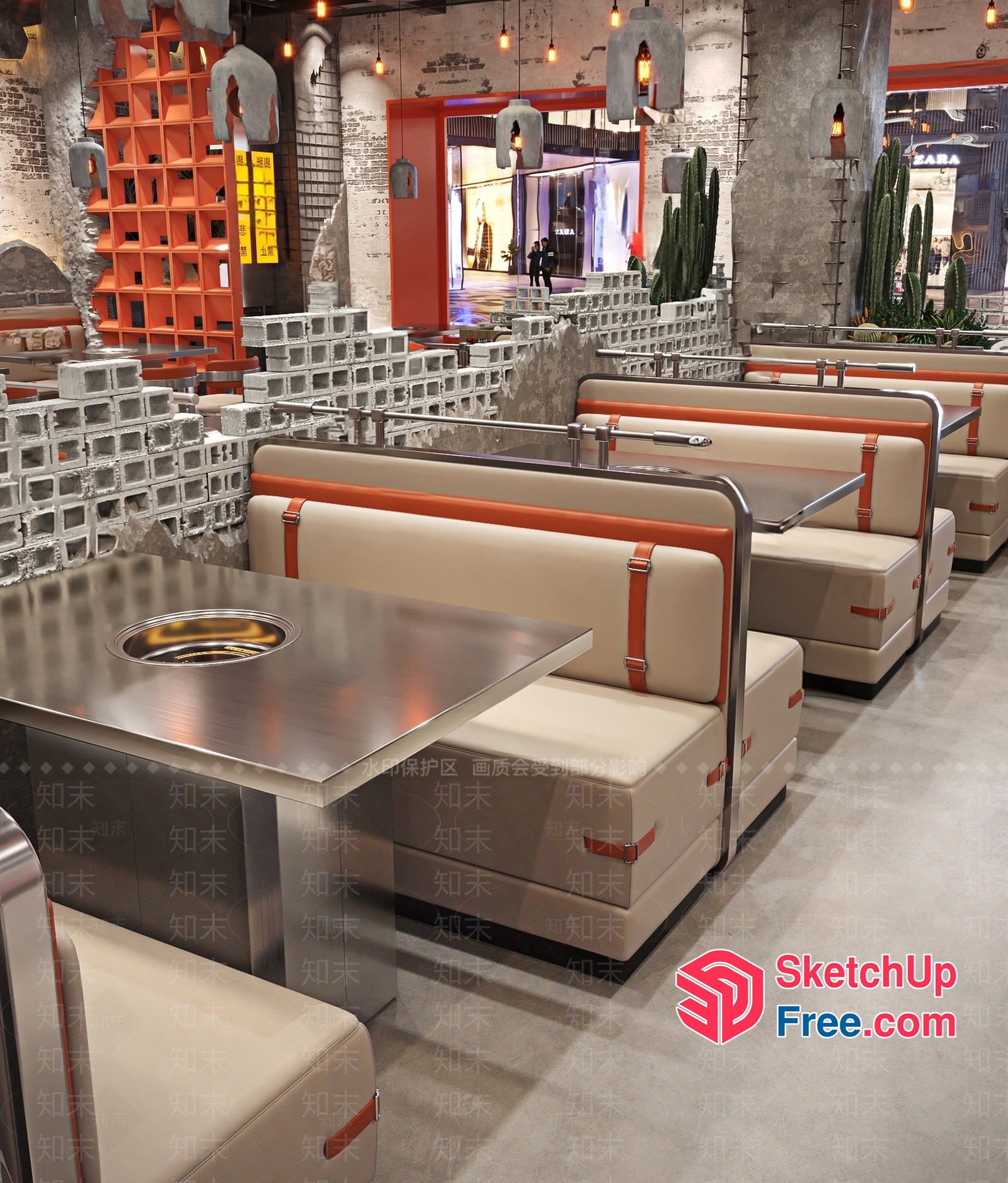 Modern Industrial Style Restaurant Interior 3D SketchUp File