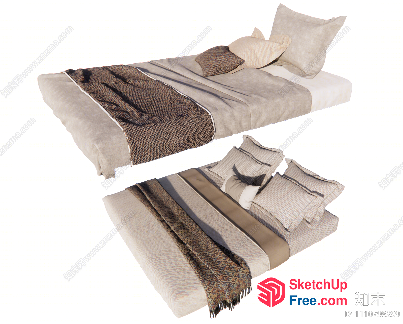 Luxurious Beige And Brown Bedding Set 3D SketchUp File