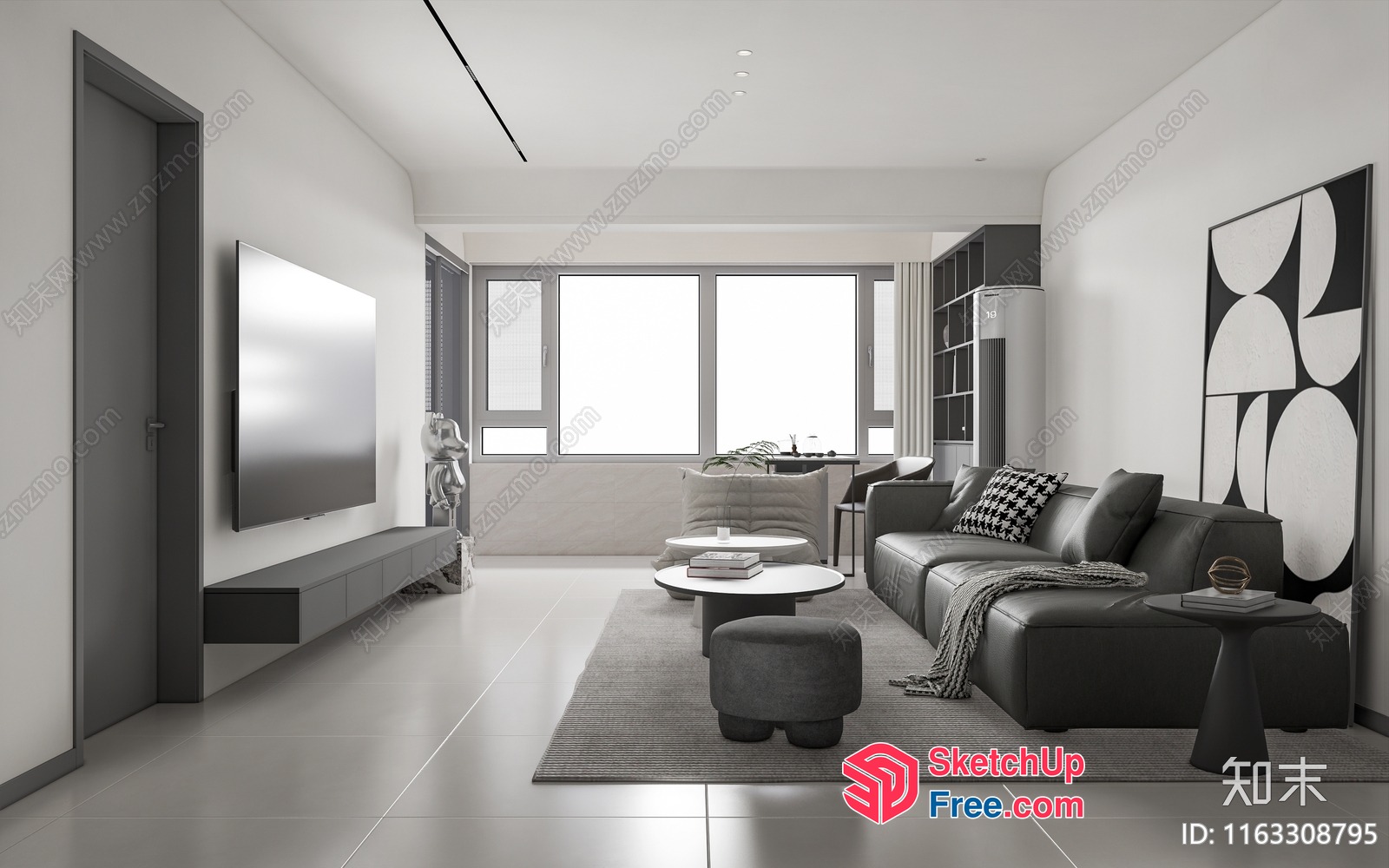 Modern Minimalist Living Room With Sleek Furniture And Large Windows 3D SketchUp File