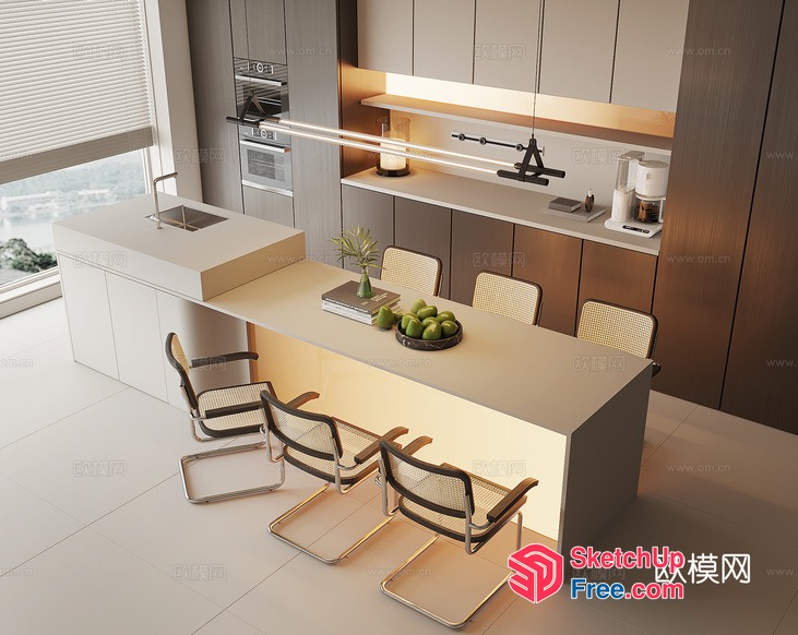 Modern Kitchen With Sleek White And Wood Accents 3D SketchUp File