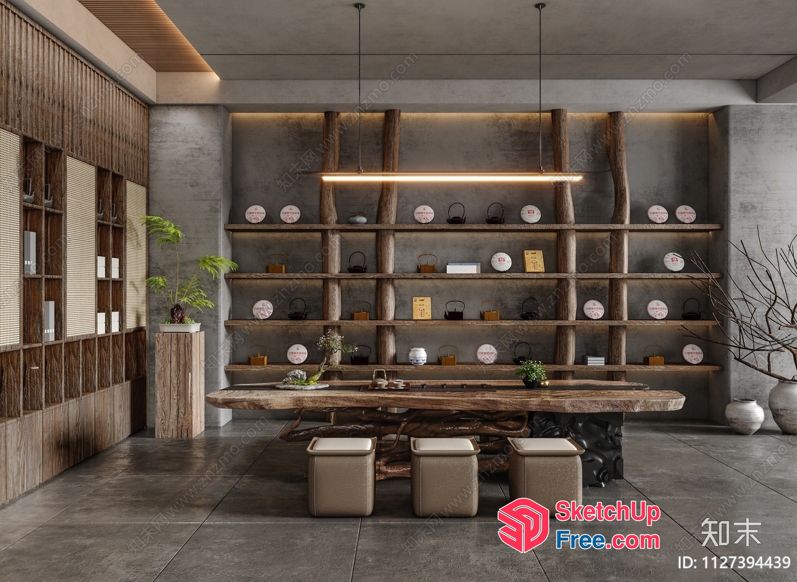 Elegant Modern Japanese-Style Dining Room With Unique Decorations 3D SketchUp File