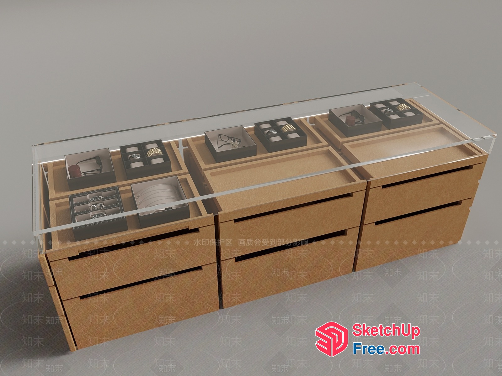 Wooden Display Case With Drawer And Glass Top 3D SketchUp File