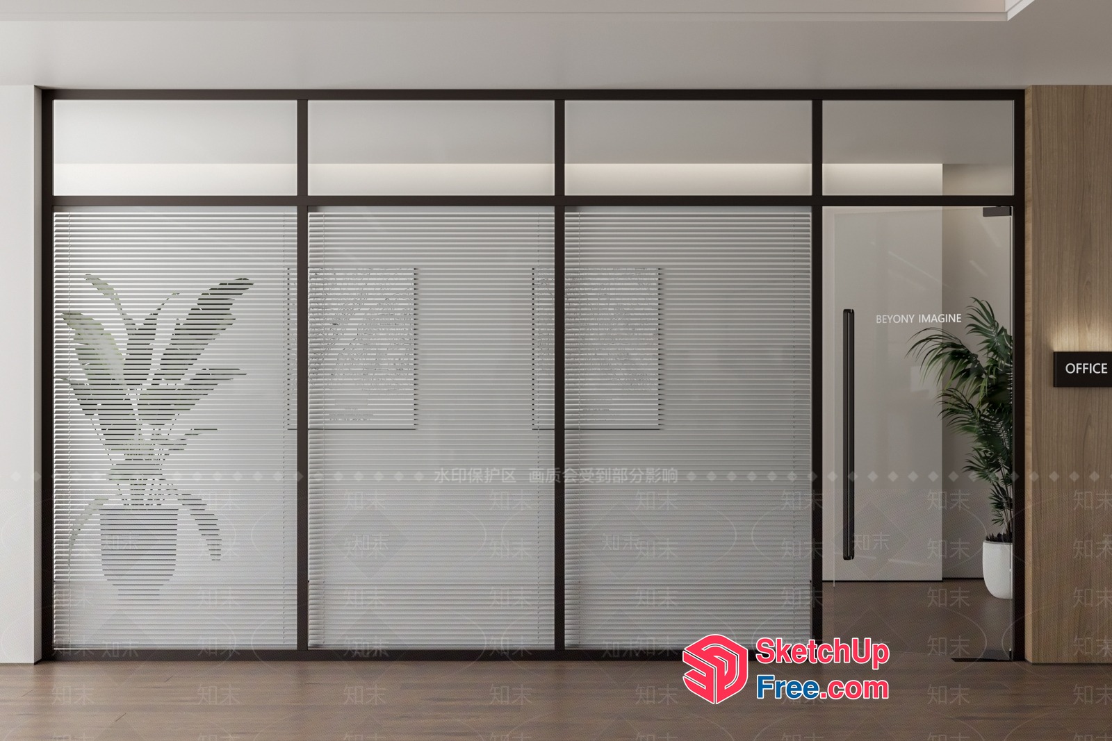 Sleek Modern Office Entrance With Glass Curtain Wall 3D SketchUp File