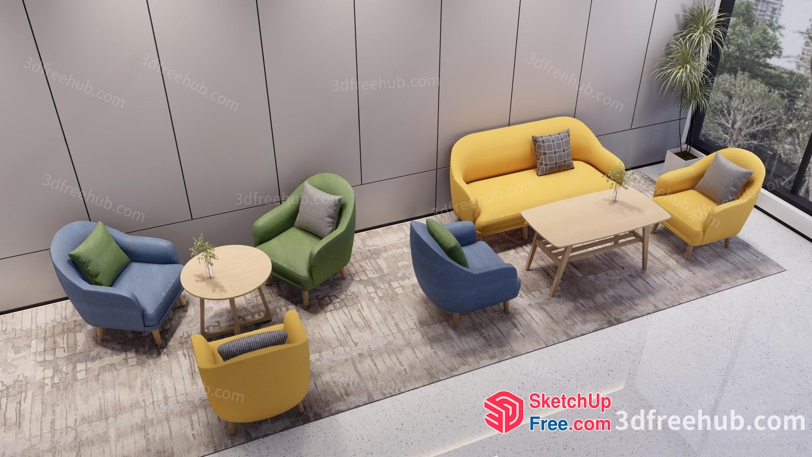 Modern Living Room Furniture Set With A Vibrant Color Scheme 3D SketchUp File