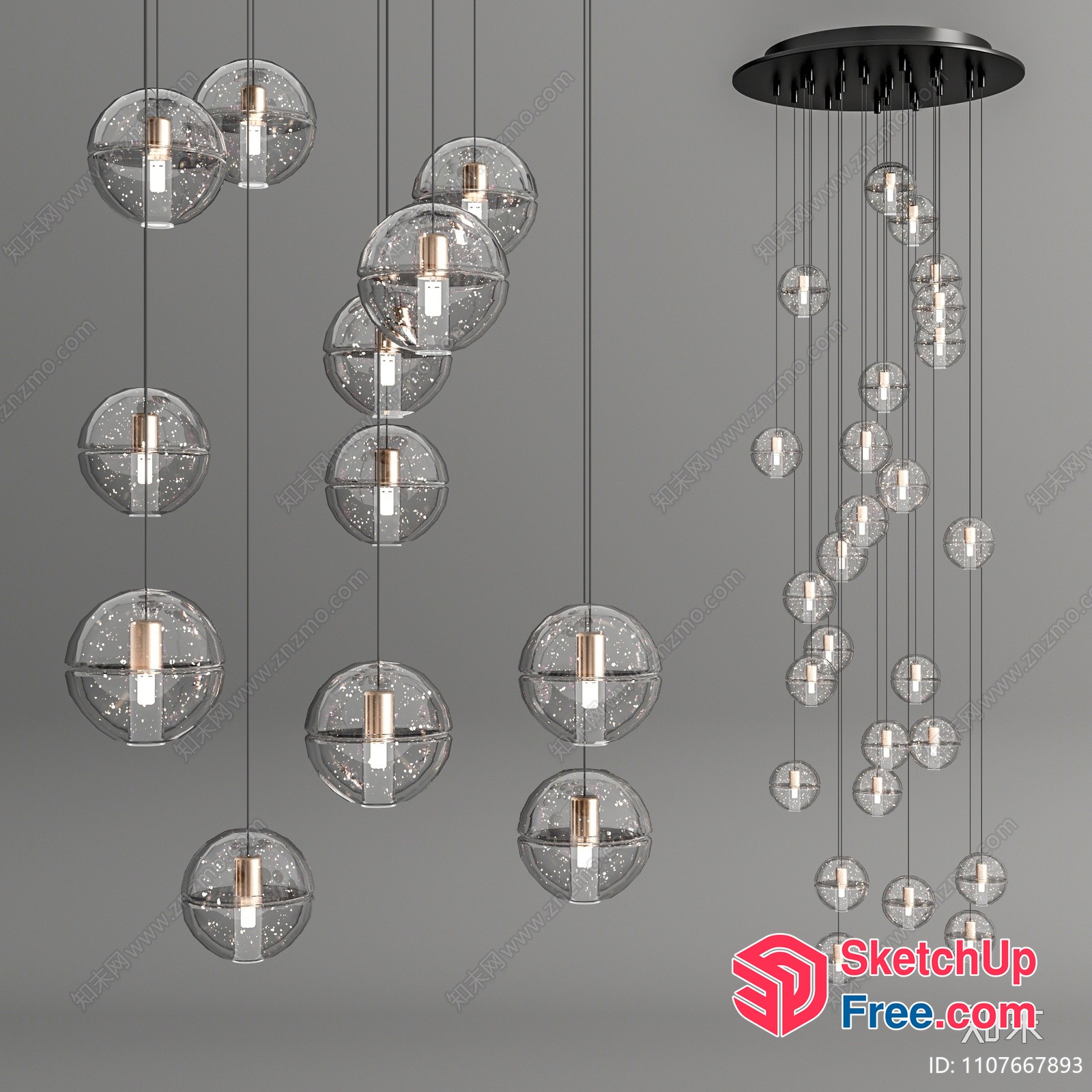 Suspended Glass Globe Pendant Lights 3D SketchUp File
