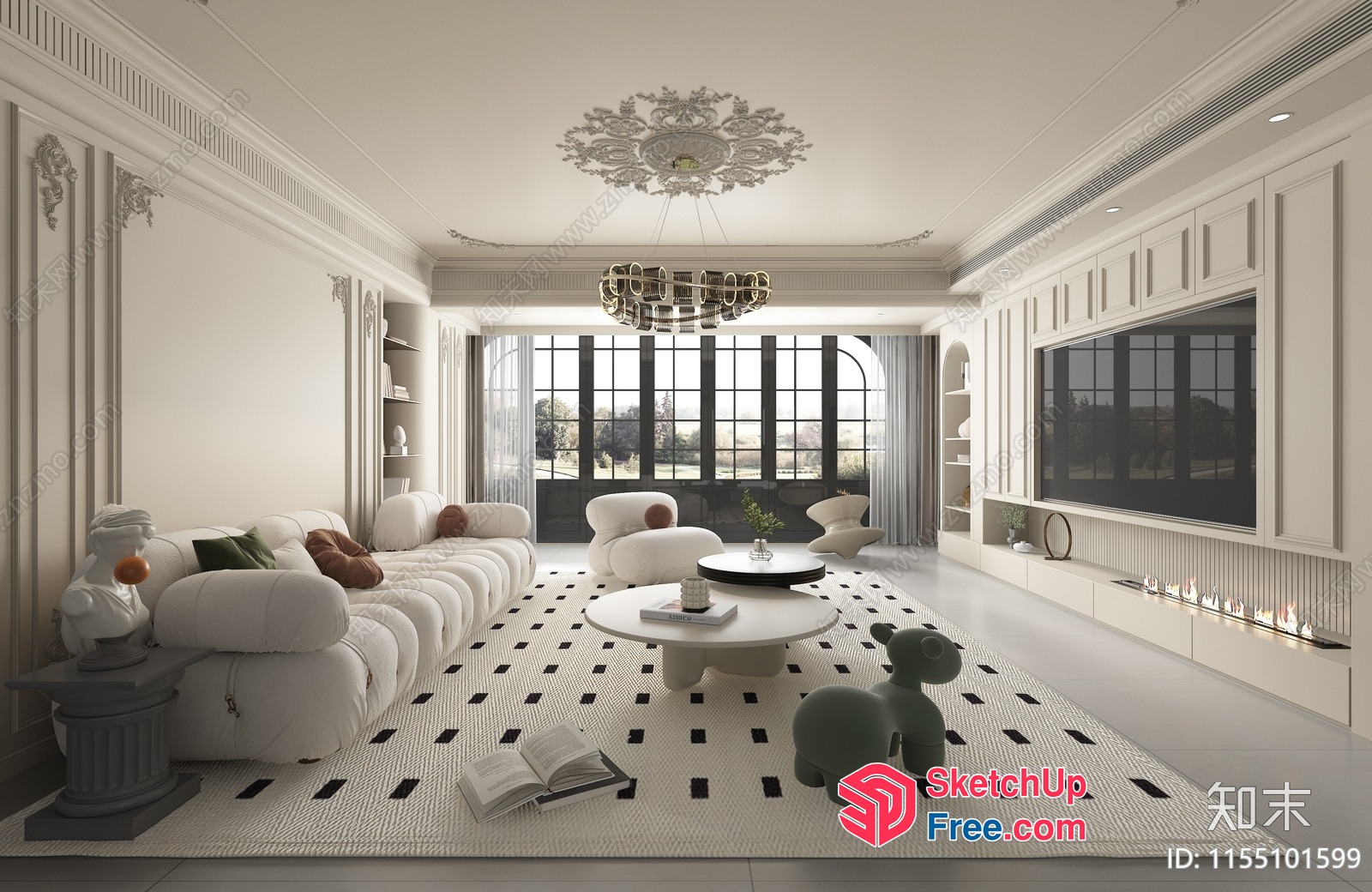 Luxurious Modern Living Room With Creamy Style 3D SketchUp File