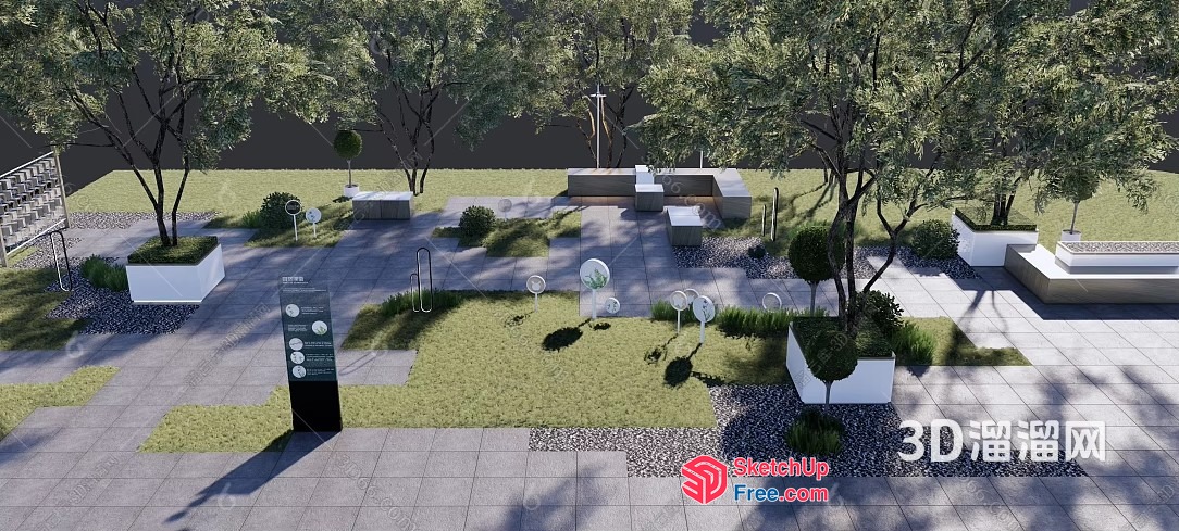 Modern Outdoor Patio Scene With Trees And Decorative Elements 3D SketchUp File