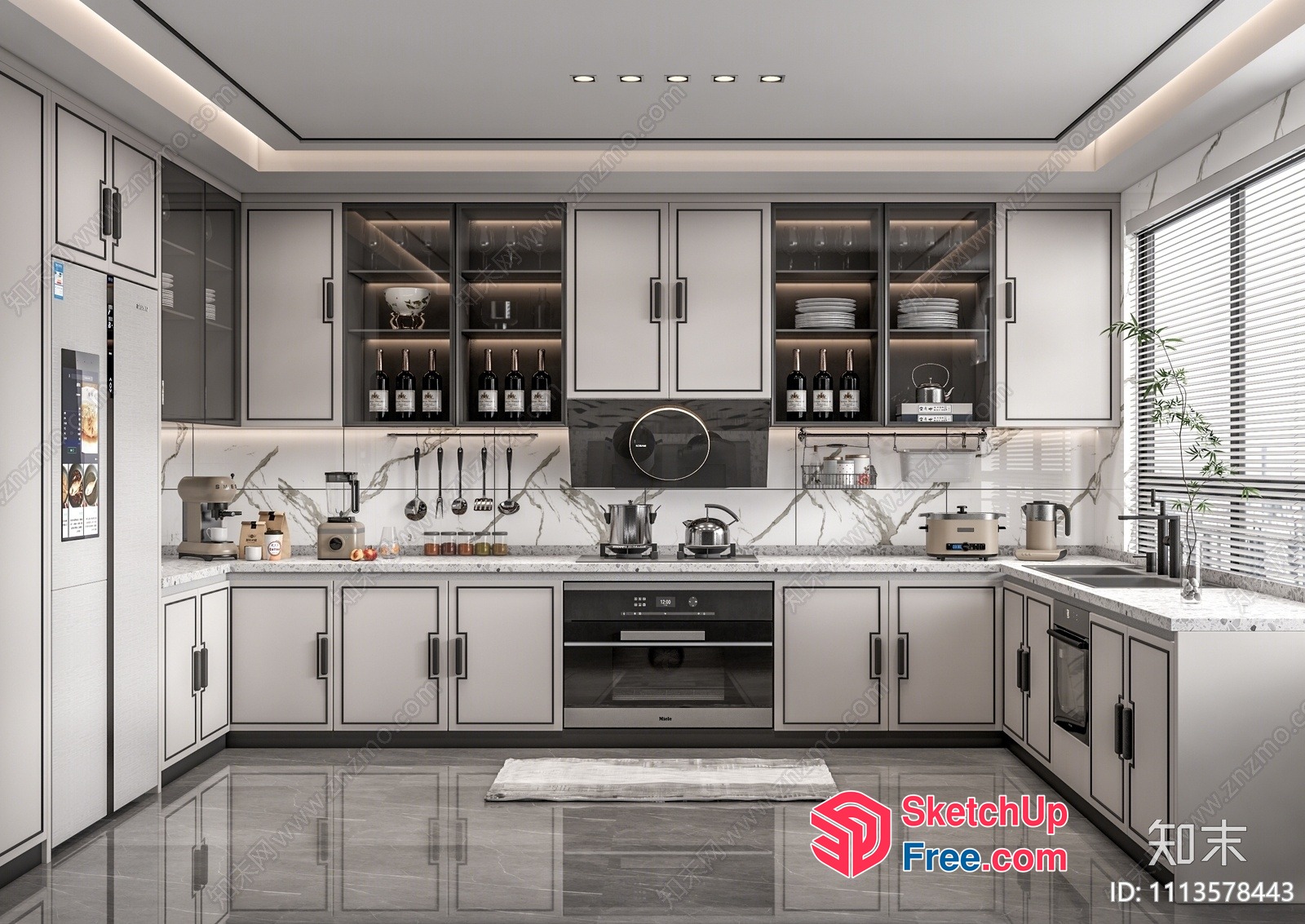 Modern Kitchen With Sleek White And Grey Cabinets 3D SketchUp File