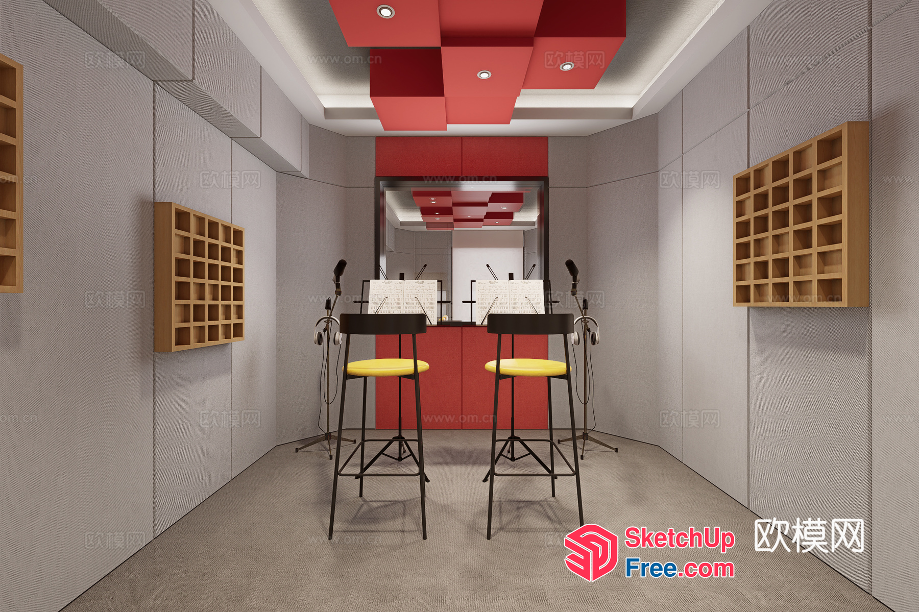 Modern Recording Studio Interior With Soundproofing And Instrumentation 3D SketchUp File