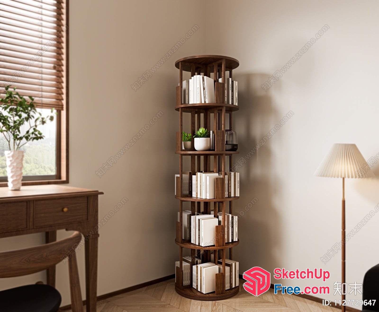 Elegant Bookcase With Potted Plants And Decorative Items 3D SketchUp File