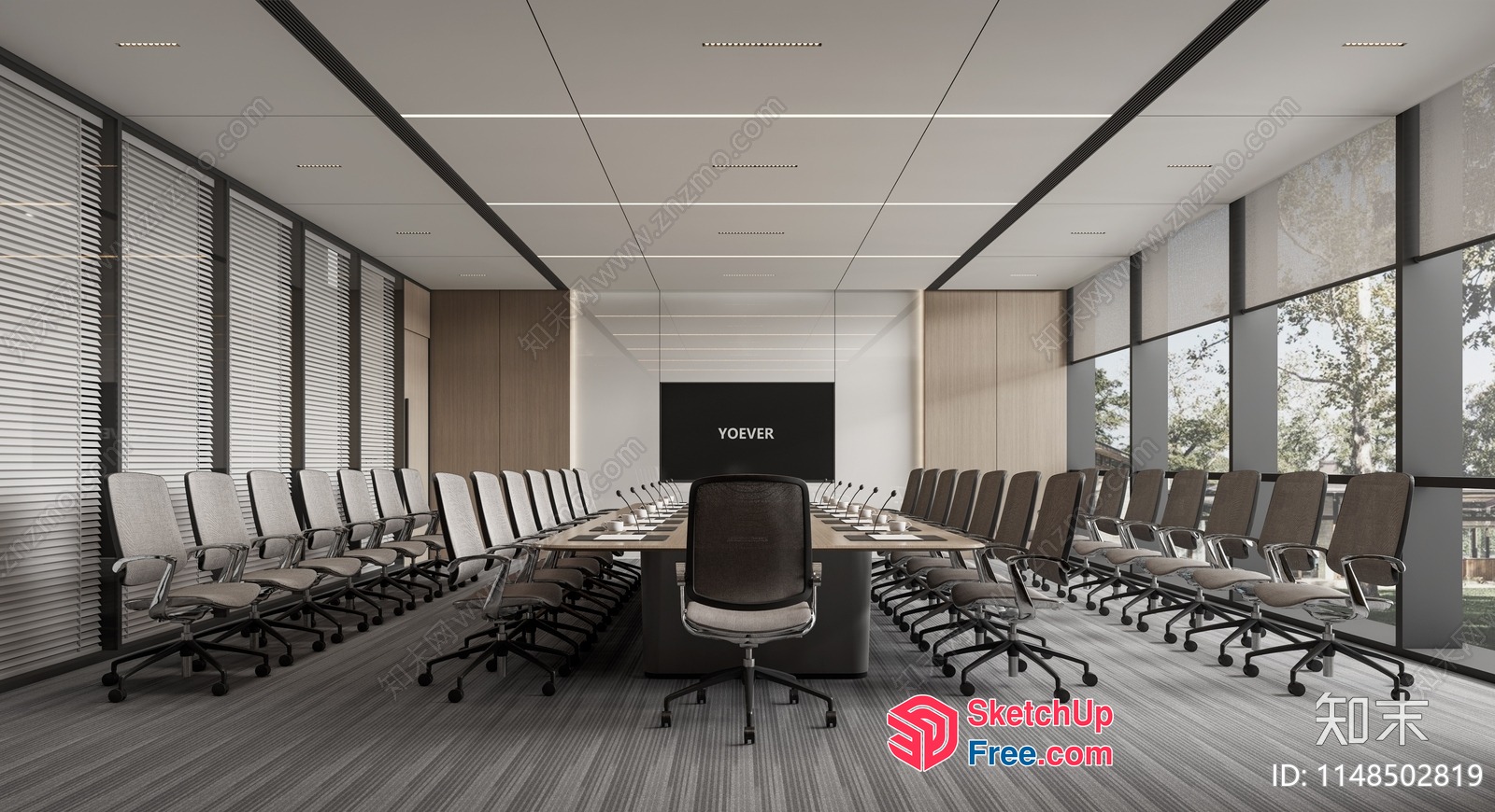 Modern Office Conference Room With Long Table And Chairs 3D SketchUp File
