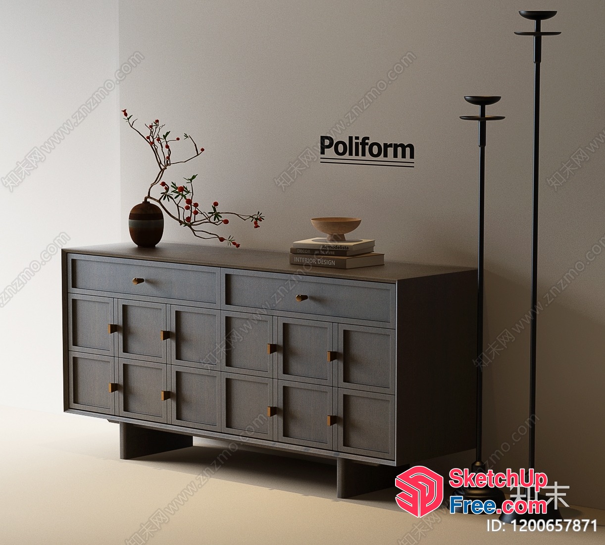 A Modern Gray Dresser With Decorative Elements 3D SketchUp File