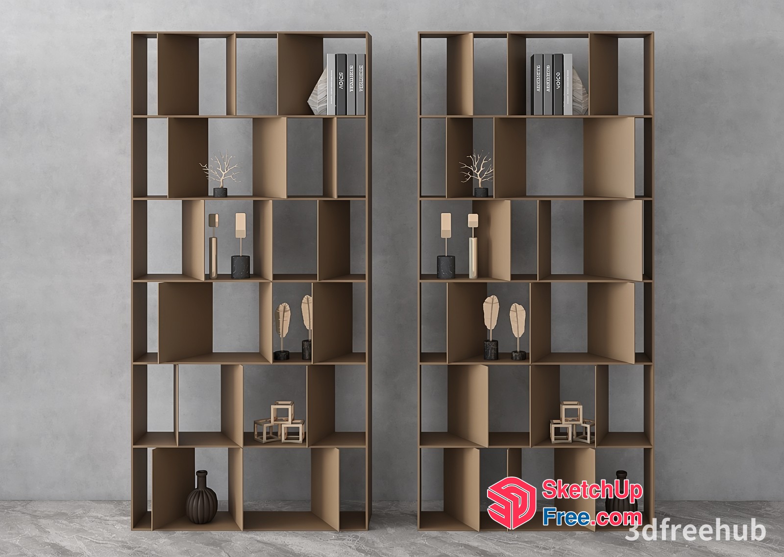 Modern Minimalist Bookcase With Decorative Shelf And Storage 3D SketchUp File