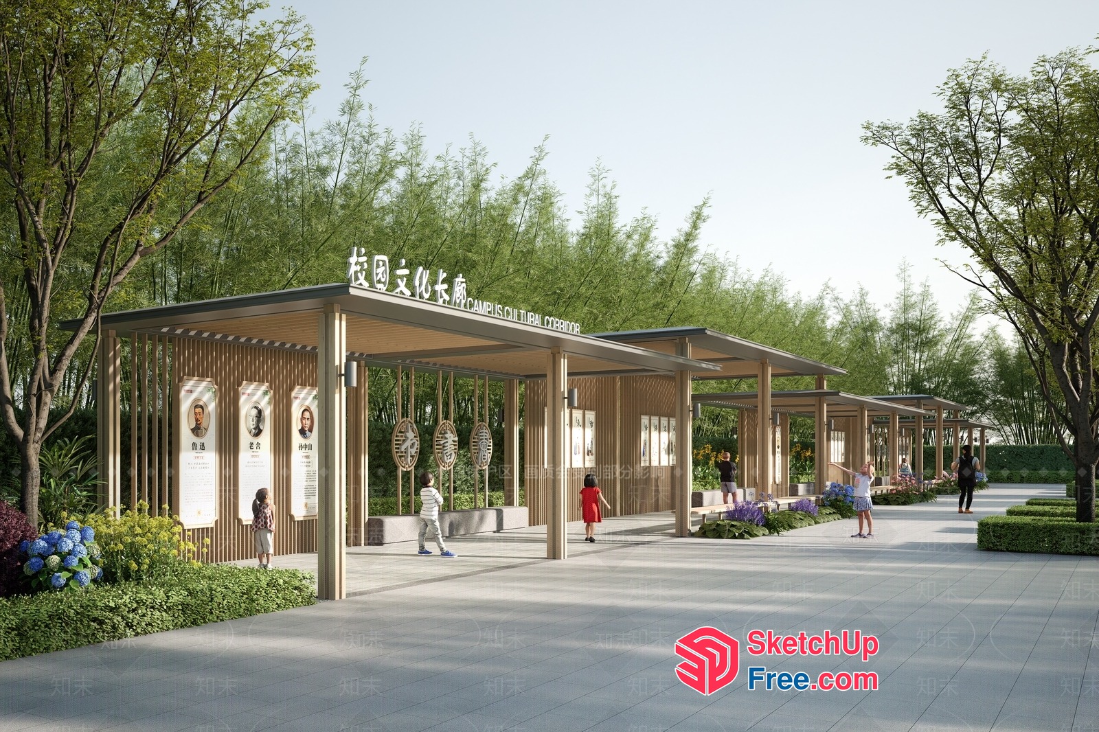 Elegant Modern Asian Exterior Building Entrance 3D SketchUp File