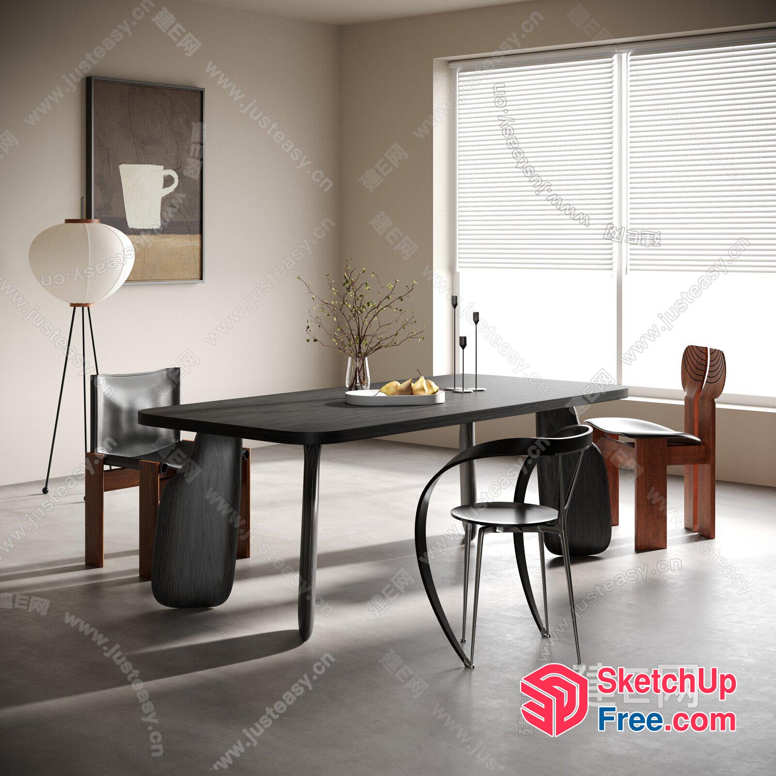 Modern Minimalist Dining Room With Black Table And Chairs 3D SketchUp File