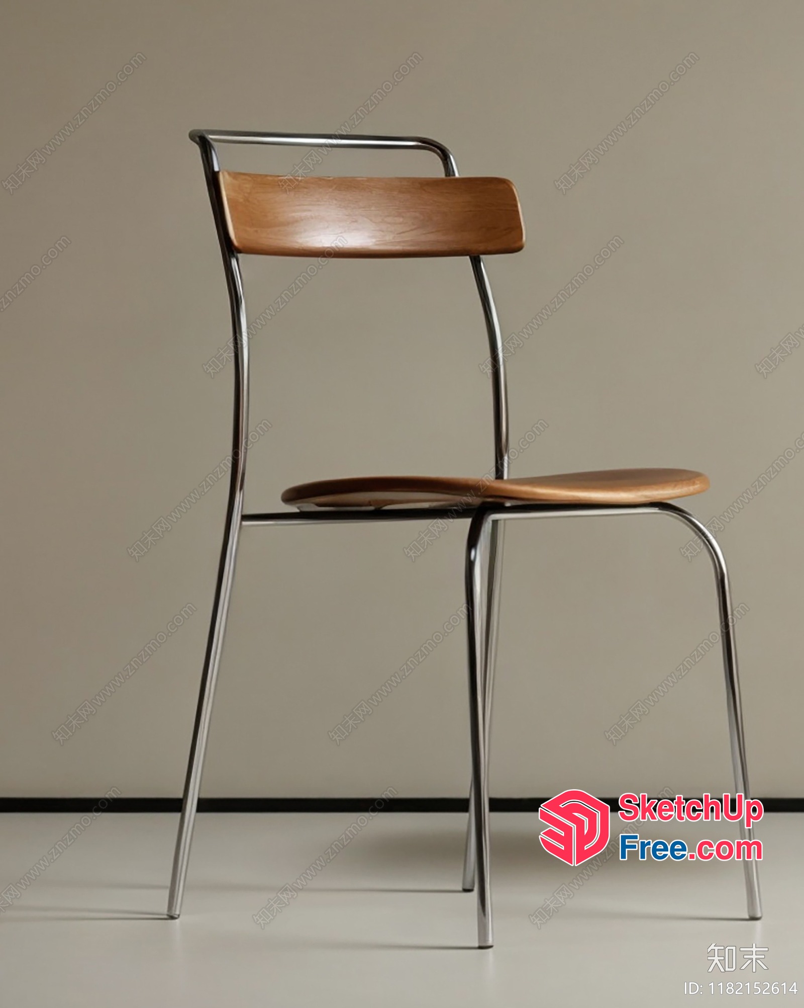 Modern Minimalist Wooden And Chrome Chair 3D SketchUp File