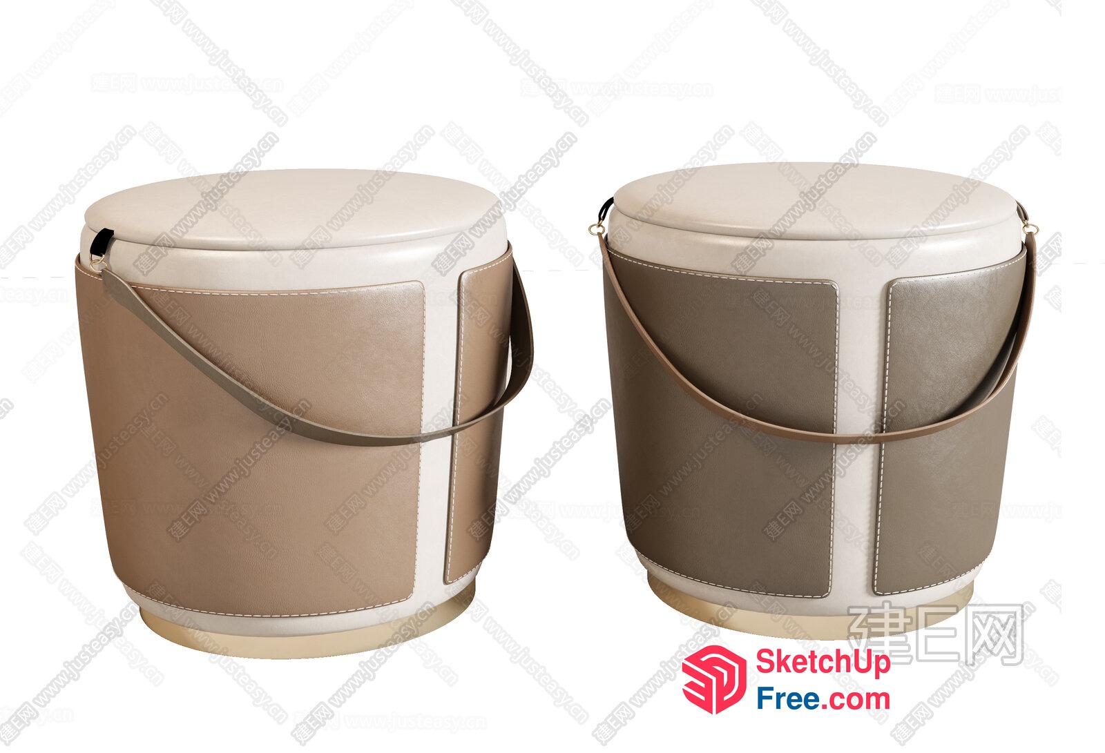 Two Creamy Leather Bucket Seats 3D SketchUp File